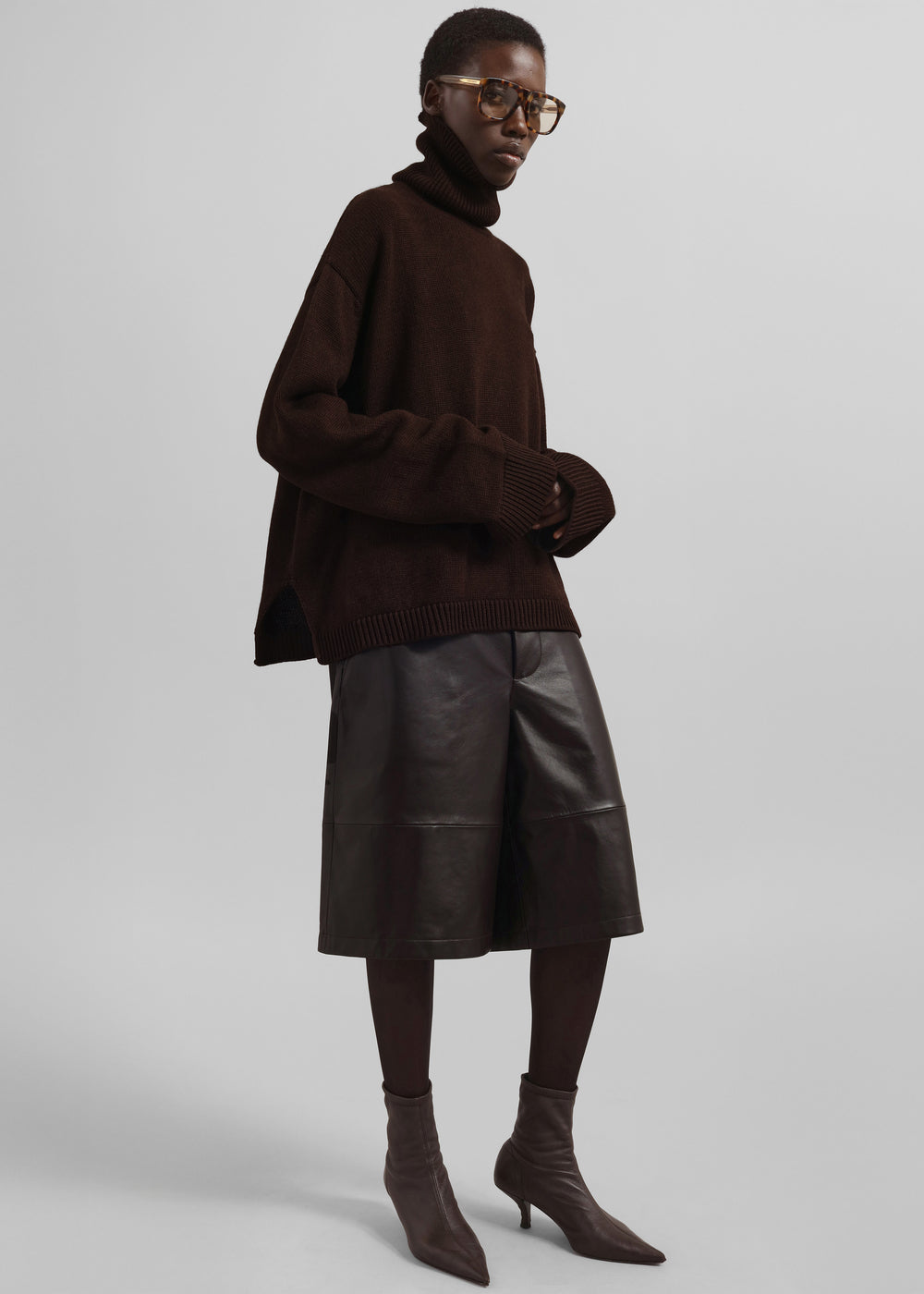 Rhea Trapeze Turtleneck - Dark Brown - 1