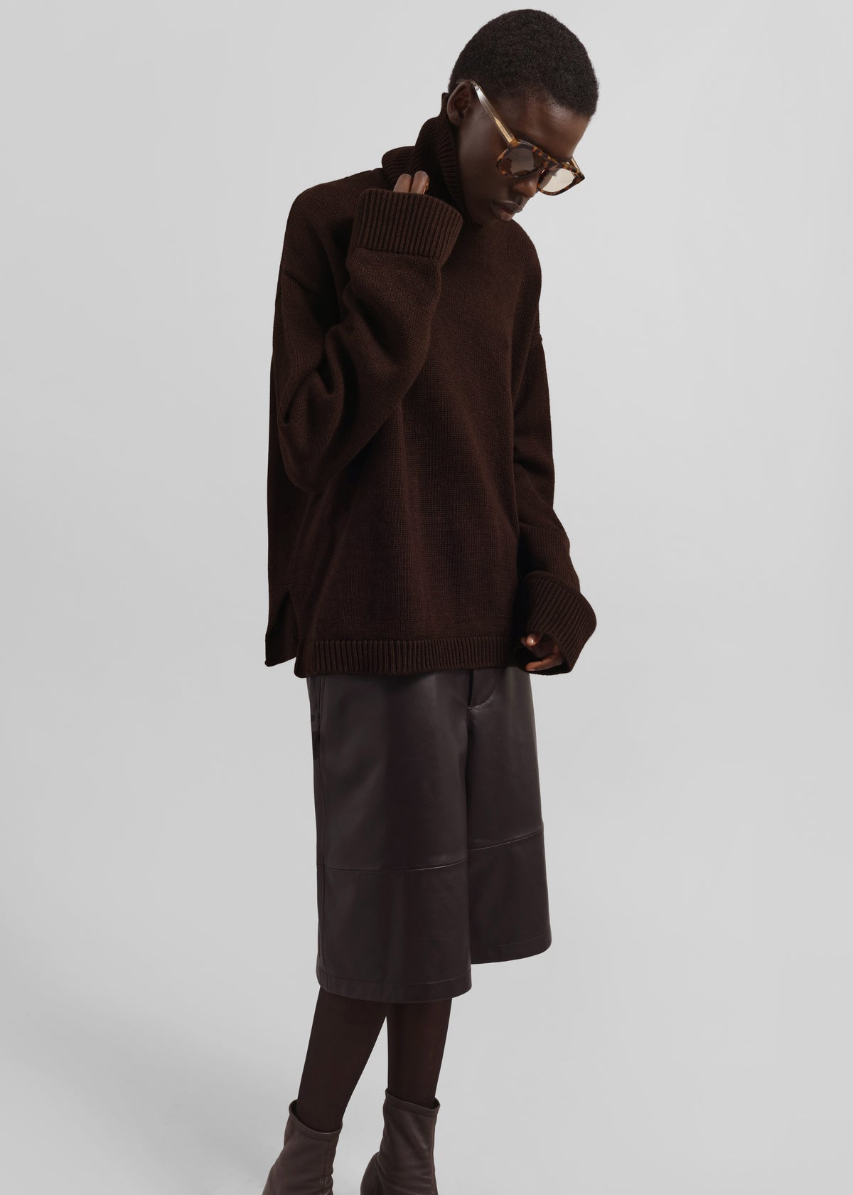 Rhea Trapeze Turtleneck - Dark Brown - 3