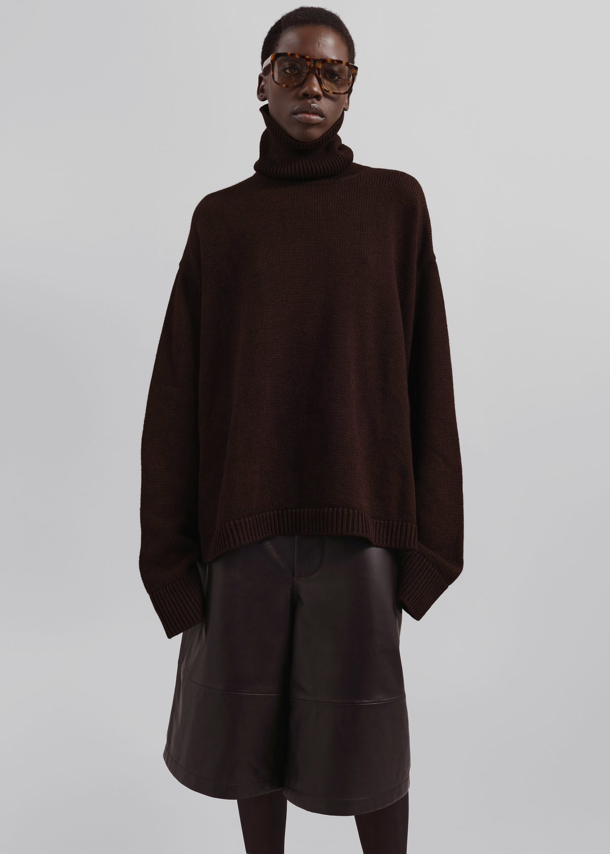 Rhea Trapeze Turtleneck - Dark Brown - 1