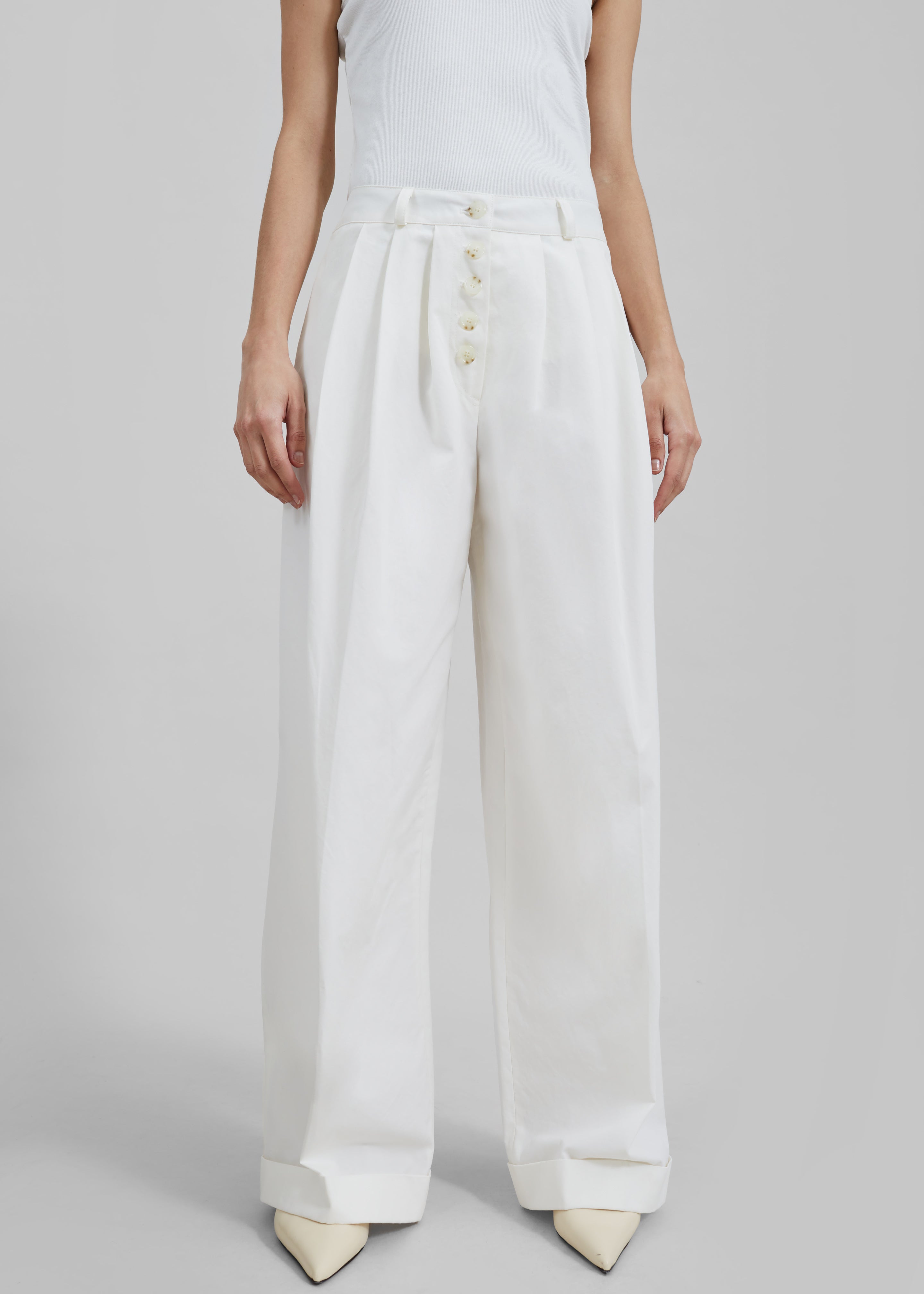 Rhys Pleated Trousers - White - 3