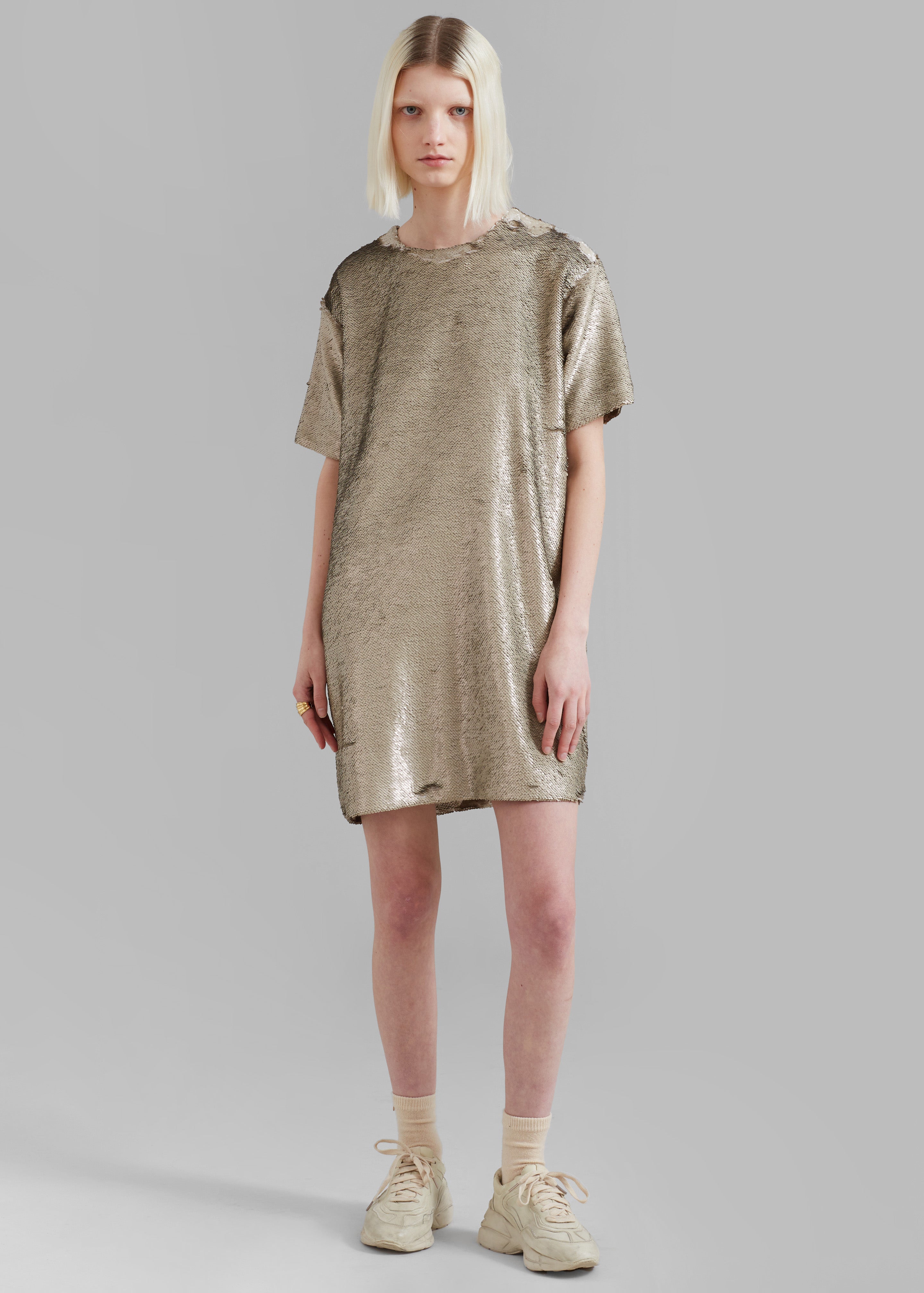 Riley Sequins Tee Mini Dress - Bronze - 1