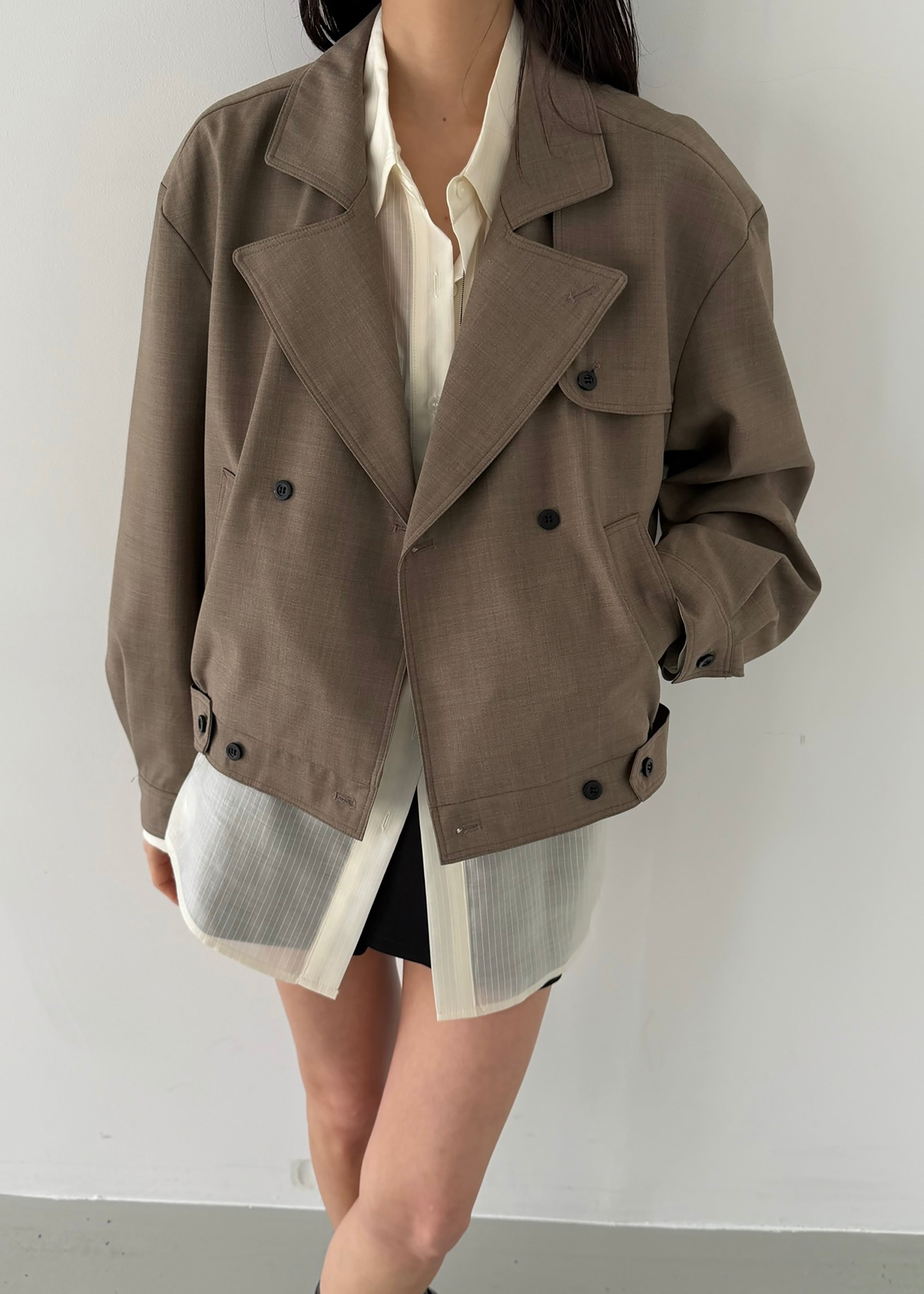 Rillan Double-Breasted Blouson Jacket - Taupe Melange - 7