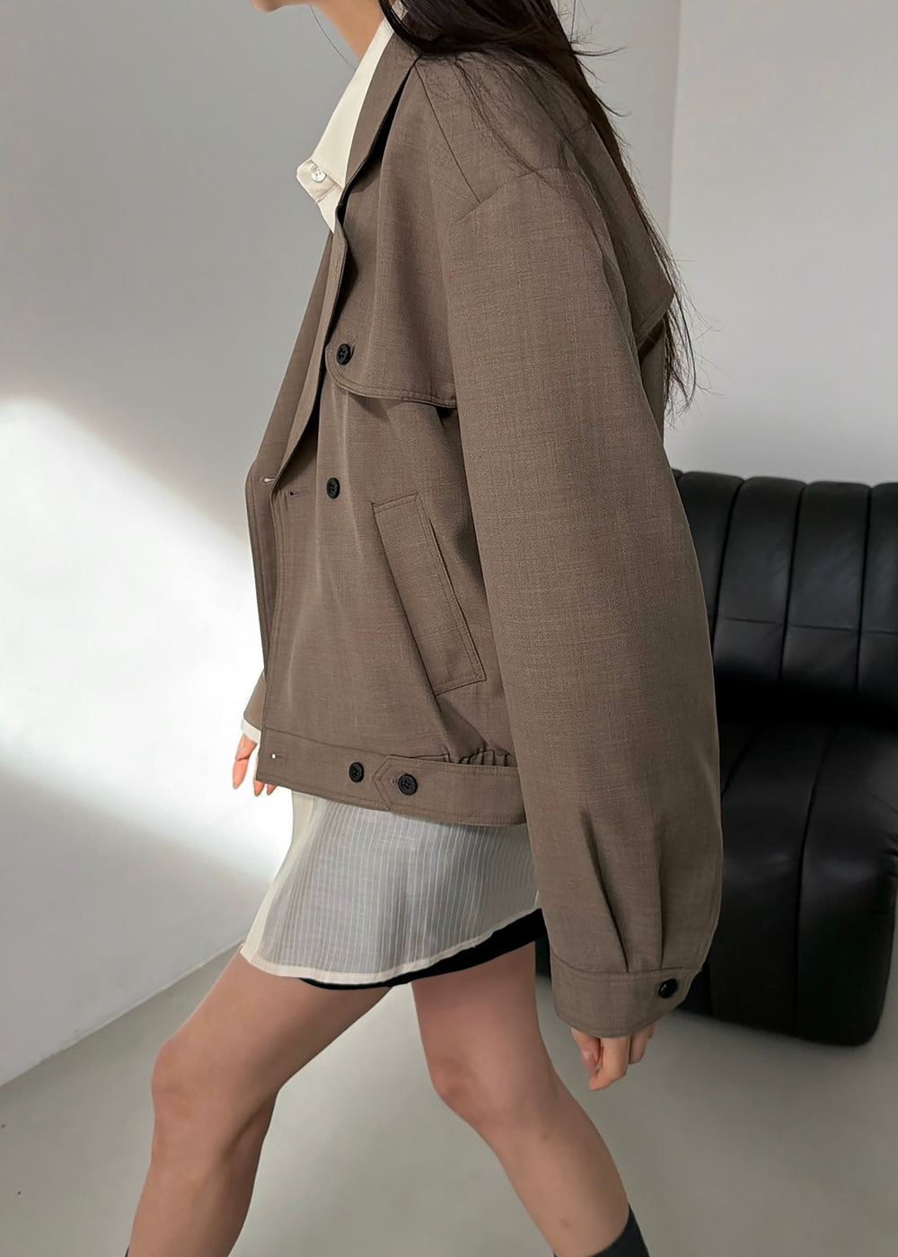 Rillan Double-Breasted Blouson Jacket - Taupe Melange - 1