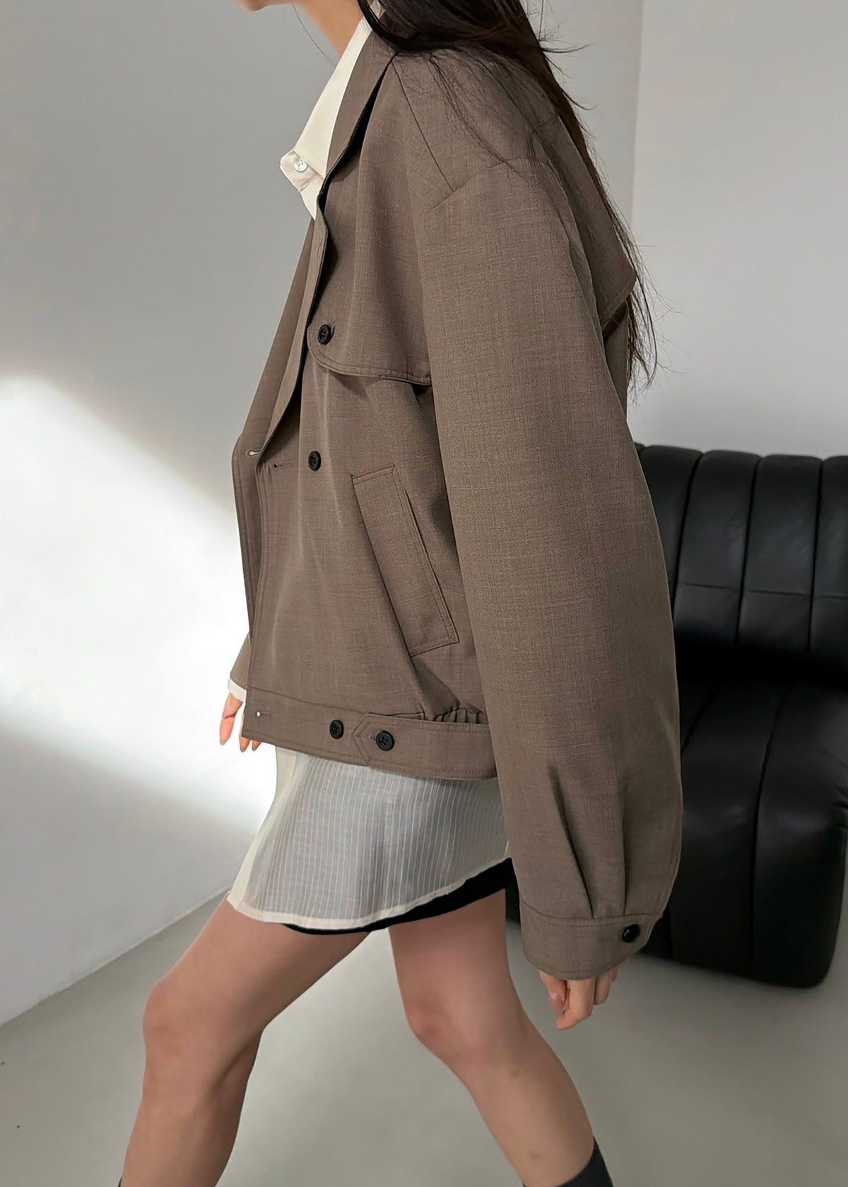 Rillan Double-Breasted Blouson Jacket - Taupe Melange - 2
