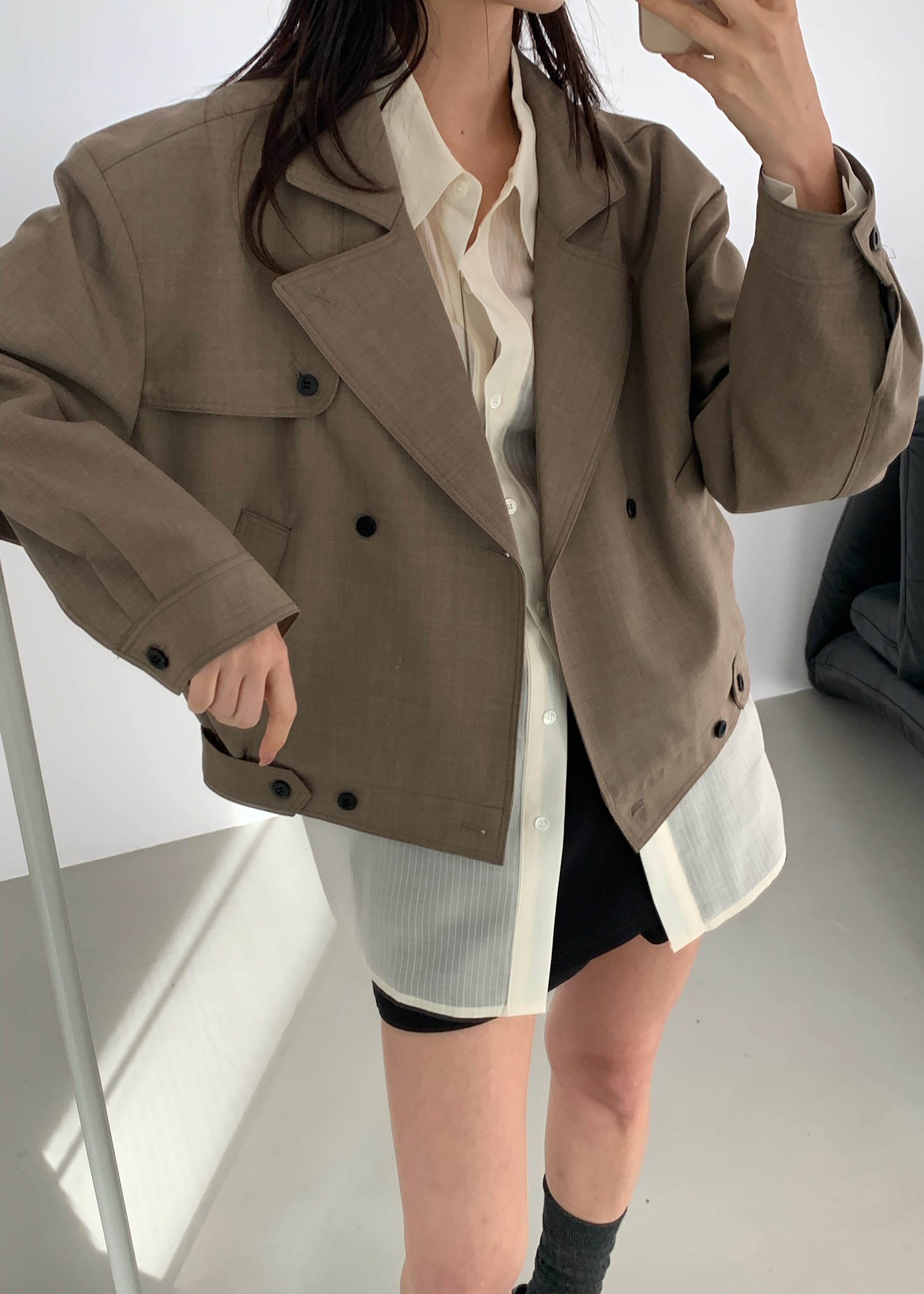 Rillan Double-Breasted Blouson Jacket - Taupe Melange - 3
