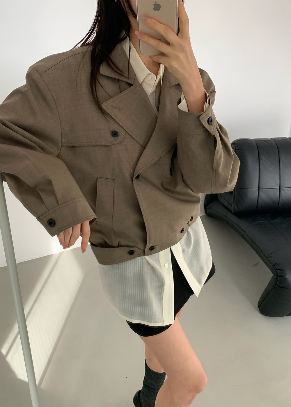 Rillan Double-Breasted Blouson Jacket - Taupe Melange