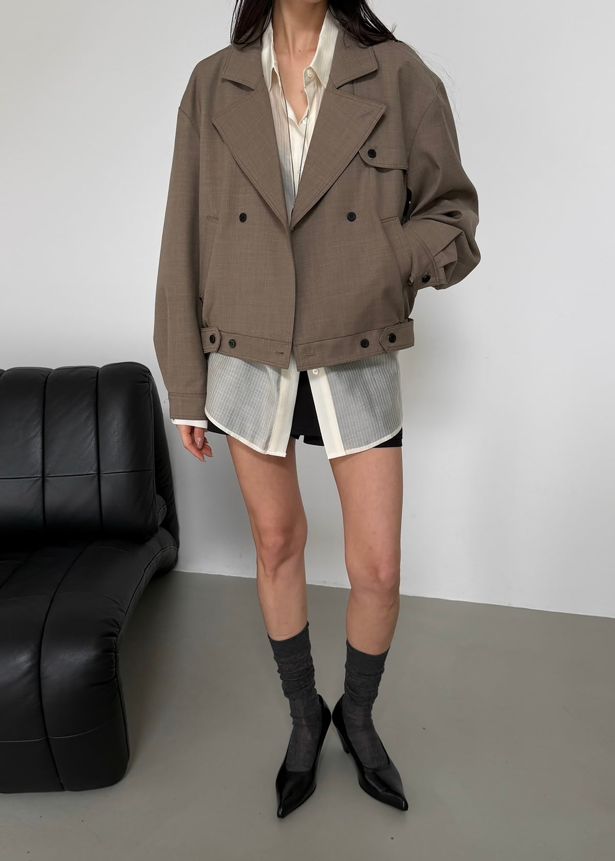 Rillan Double-Breasted Blouson Jacket - Taupe Melange - 6