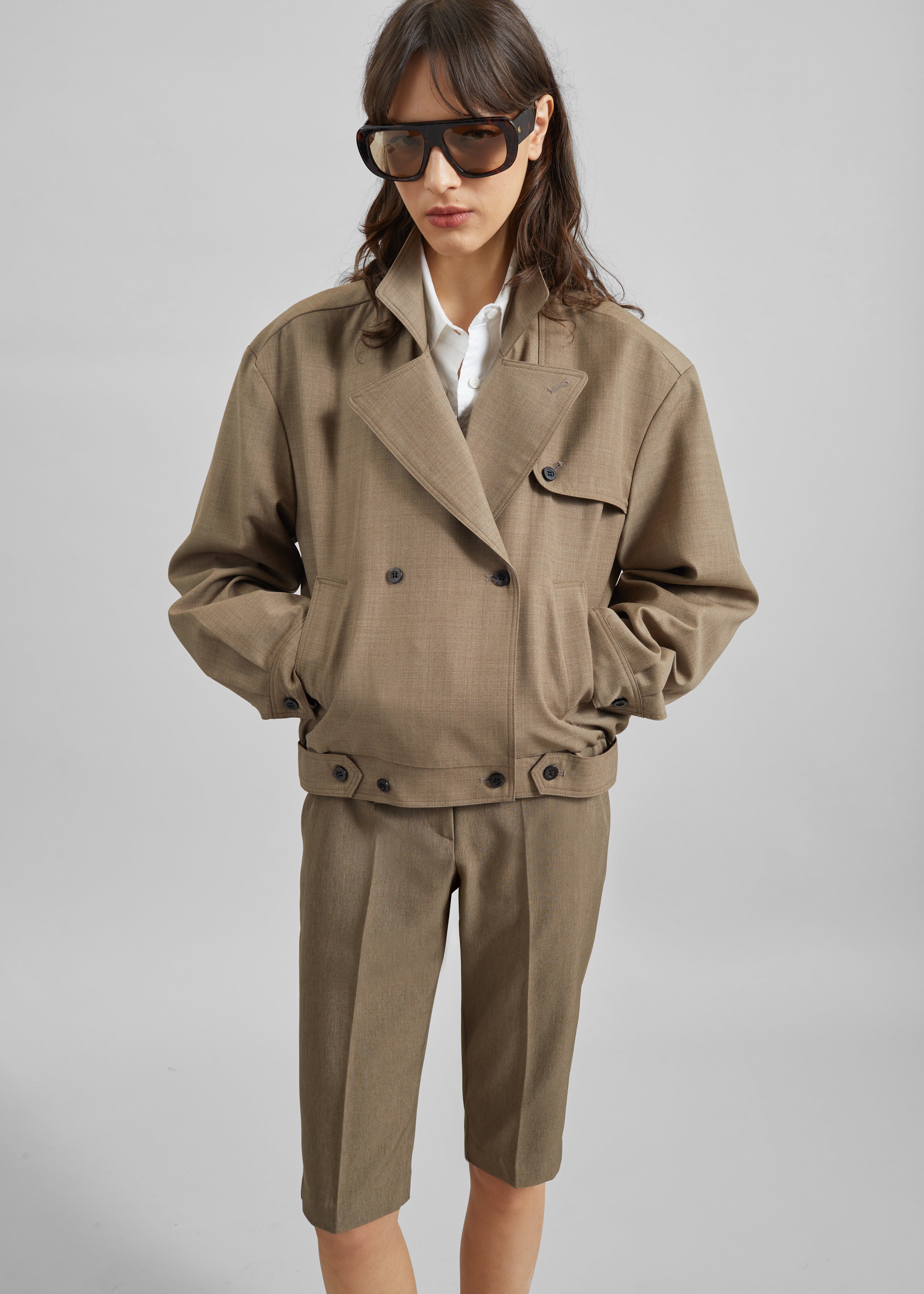 Rillan Double-Breasted Blouson Jacket - Taupe Melange - 4