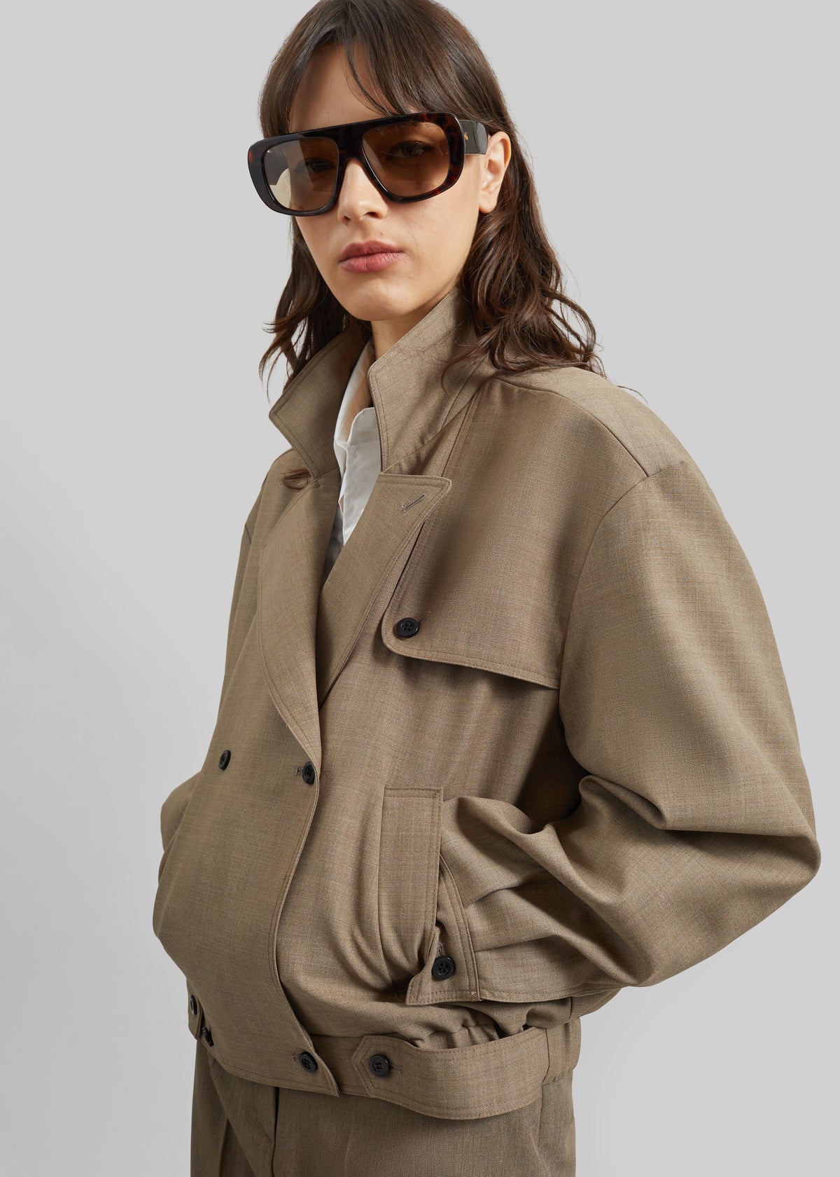 Rillan Double-Breasted Blouson Jacket - Taupe Melange - 8