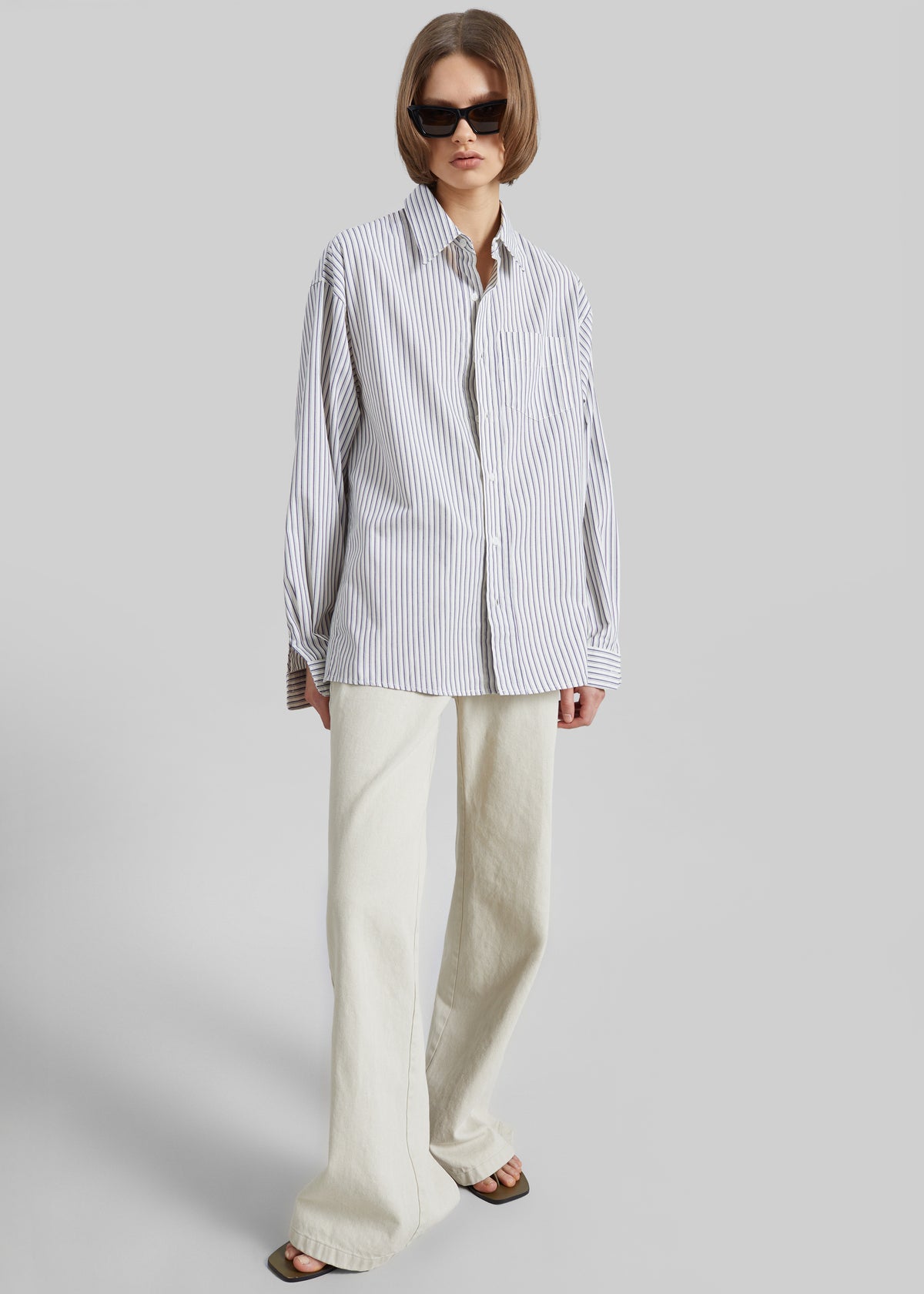 Rilly Adjustable Side Slit Shirt - Ivory Multi Stripe - 2