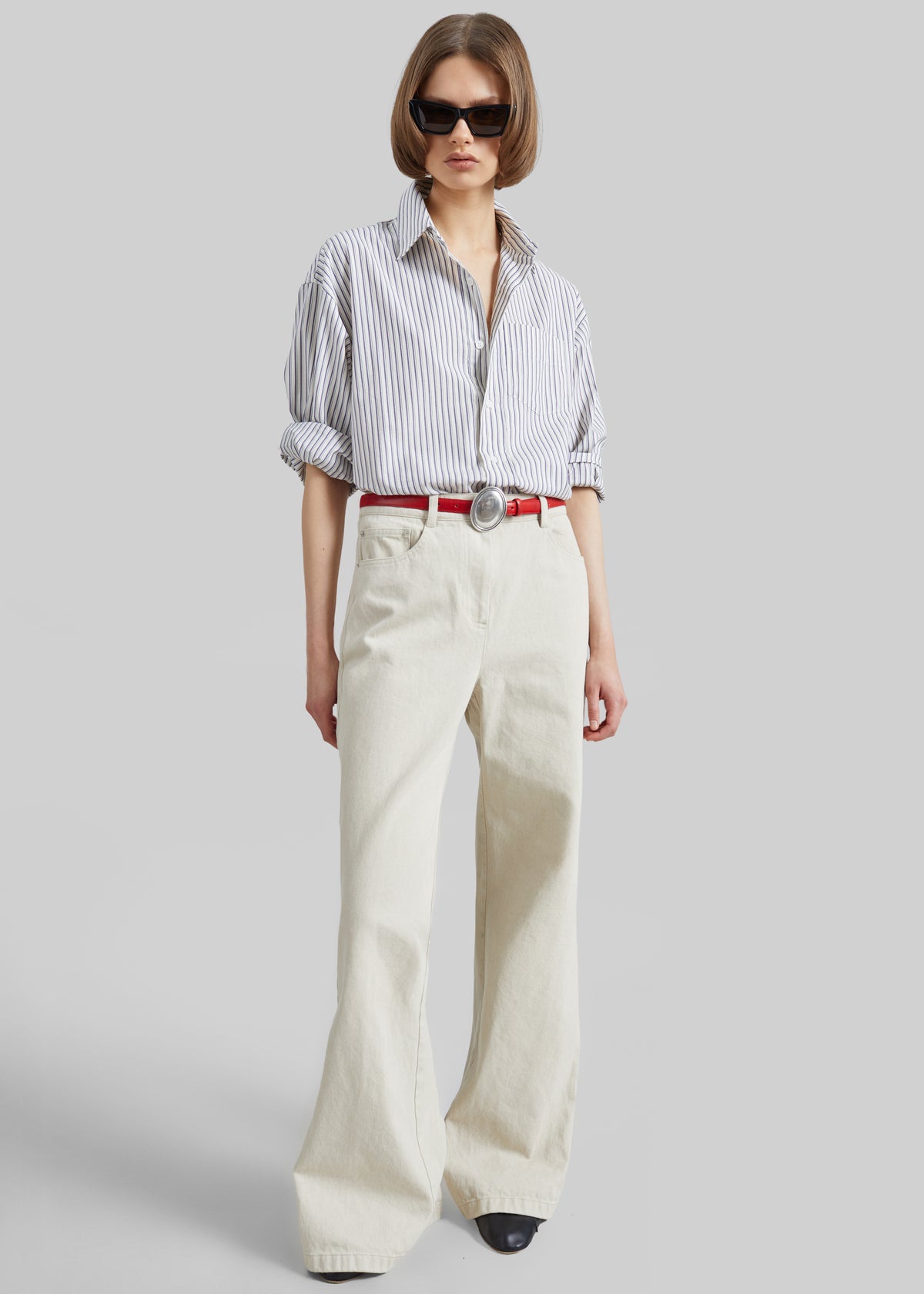 Rilly Adjustable Side Slit Shirt - Ivory Multi Stripe - 7