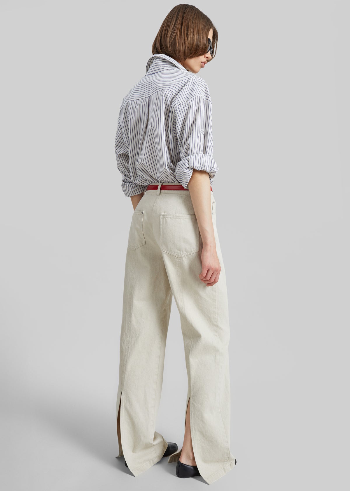 Rilly Adjustable Side Slit Shirt - Ivory Multi Stripe - 8