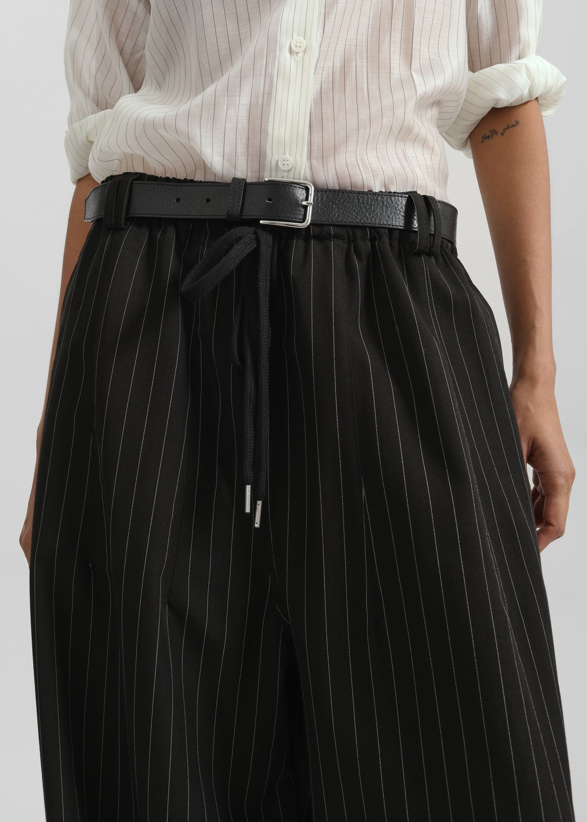 Rilton Drawstring Pants - Black/White Pinstripe - 4