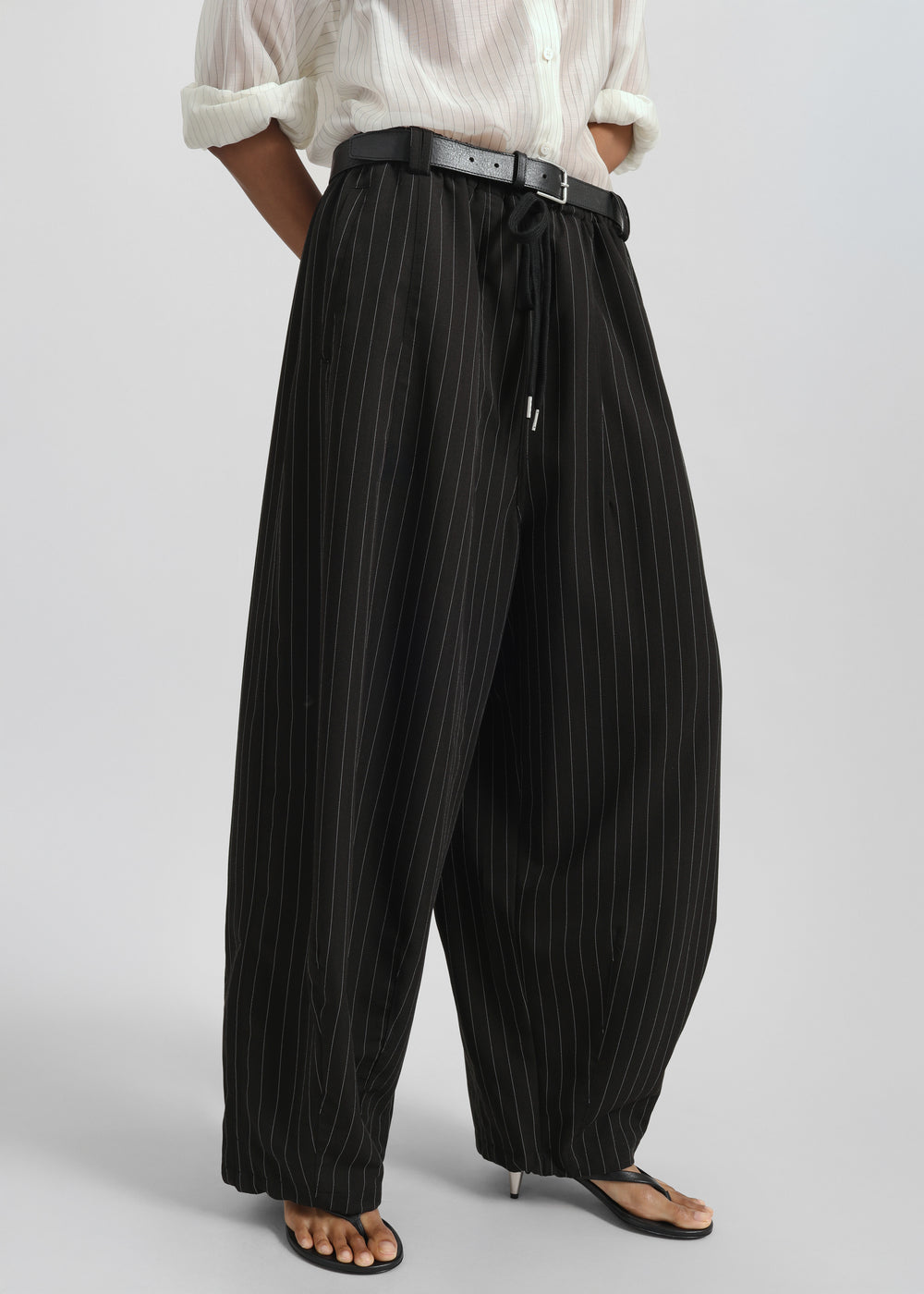 Rilton Drawstring Pants - Black/White Pinstripe - 1