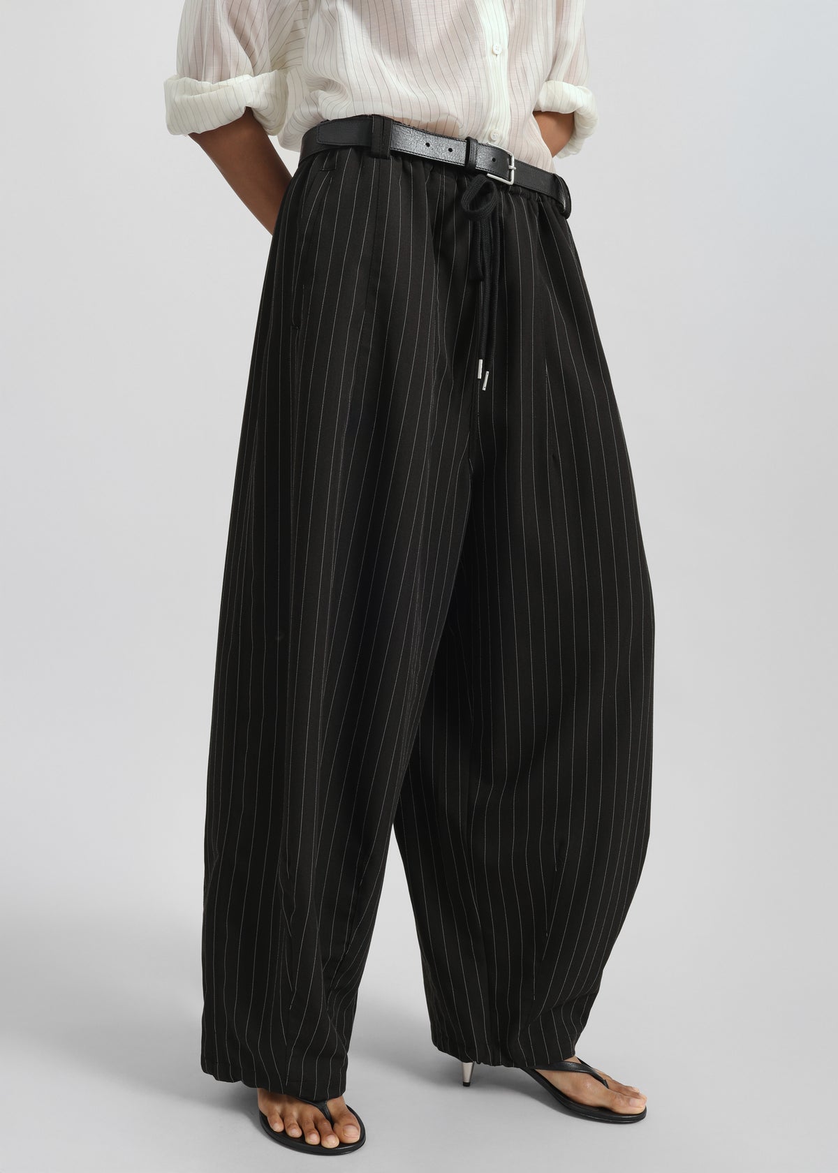 Rilton Drawstring Pants - Black/White Pinstripe - 2