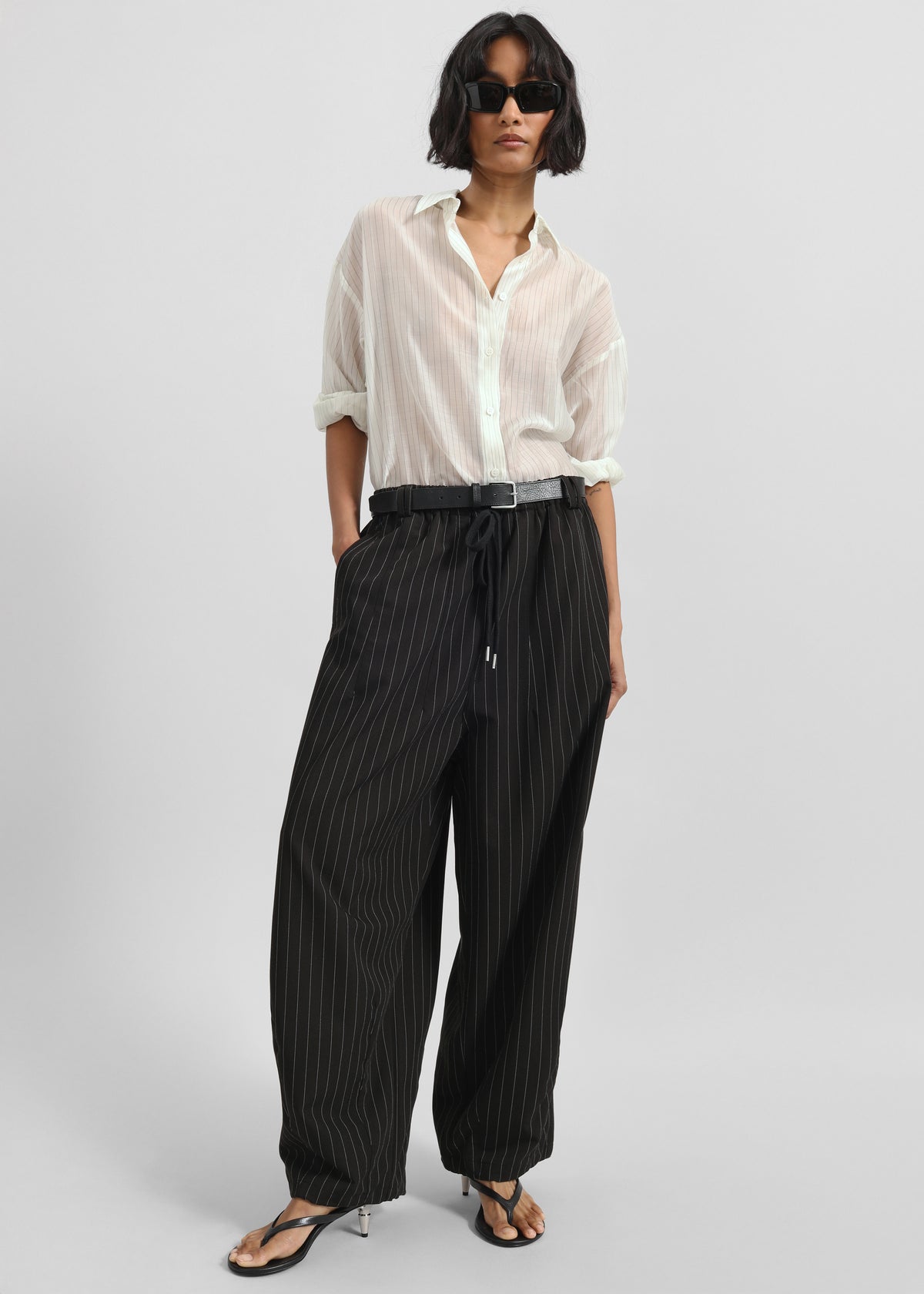 Rilton Drawstring Pants - Black/White Pinstripe - 3