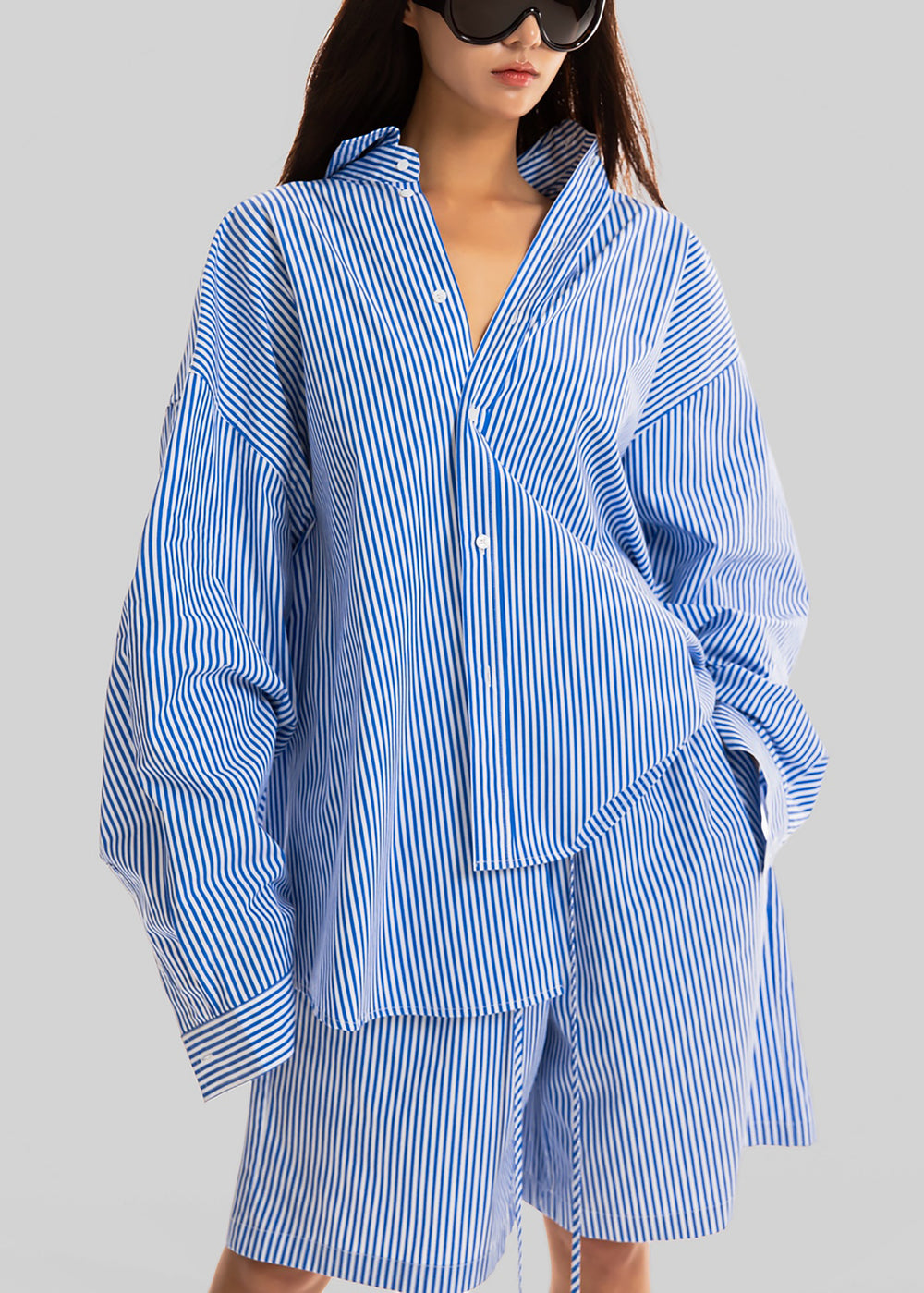 Rimini Oversized Poplin Shirt - Blue/White Stripe - 1