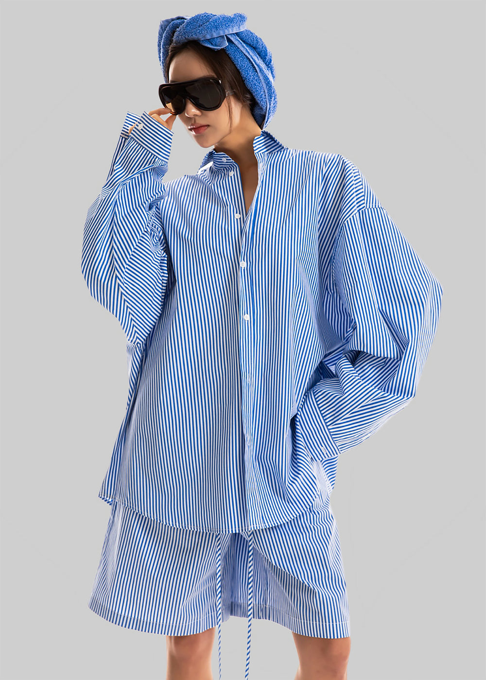 Rimini Oversized Poplin Shirt - Blue/White Stripe