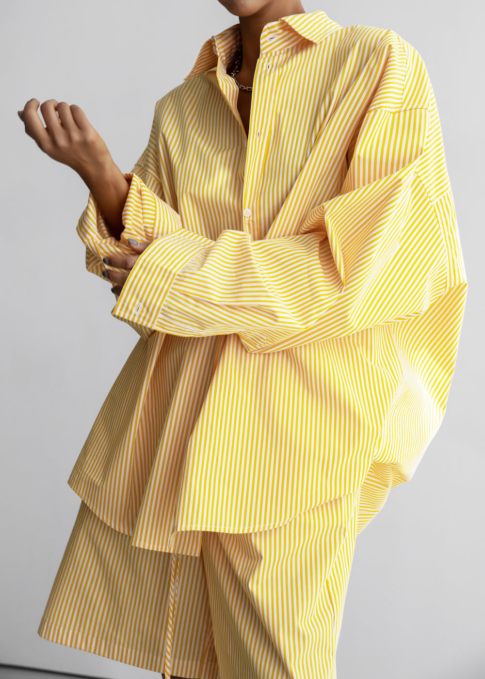 Rimini Oversized Poplin Shirt - Yellow/White Stripe