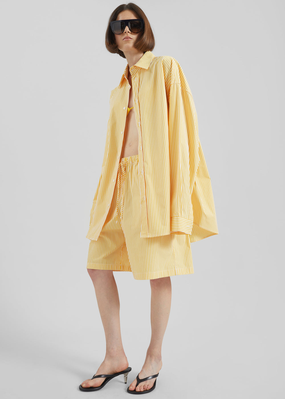Rimini Oversized Poplin Shirt - Yellow/White Stripe - 1