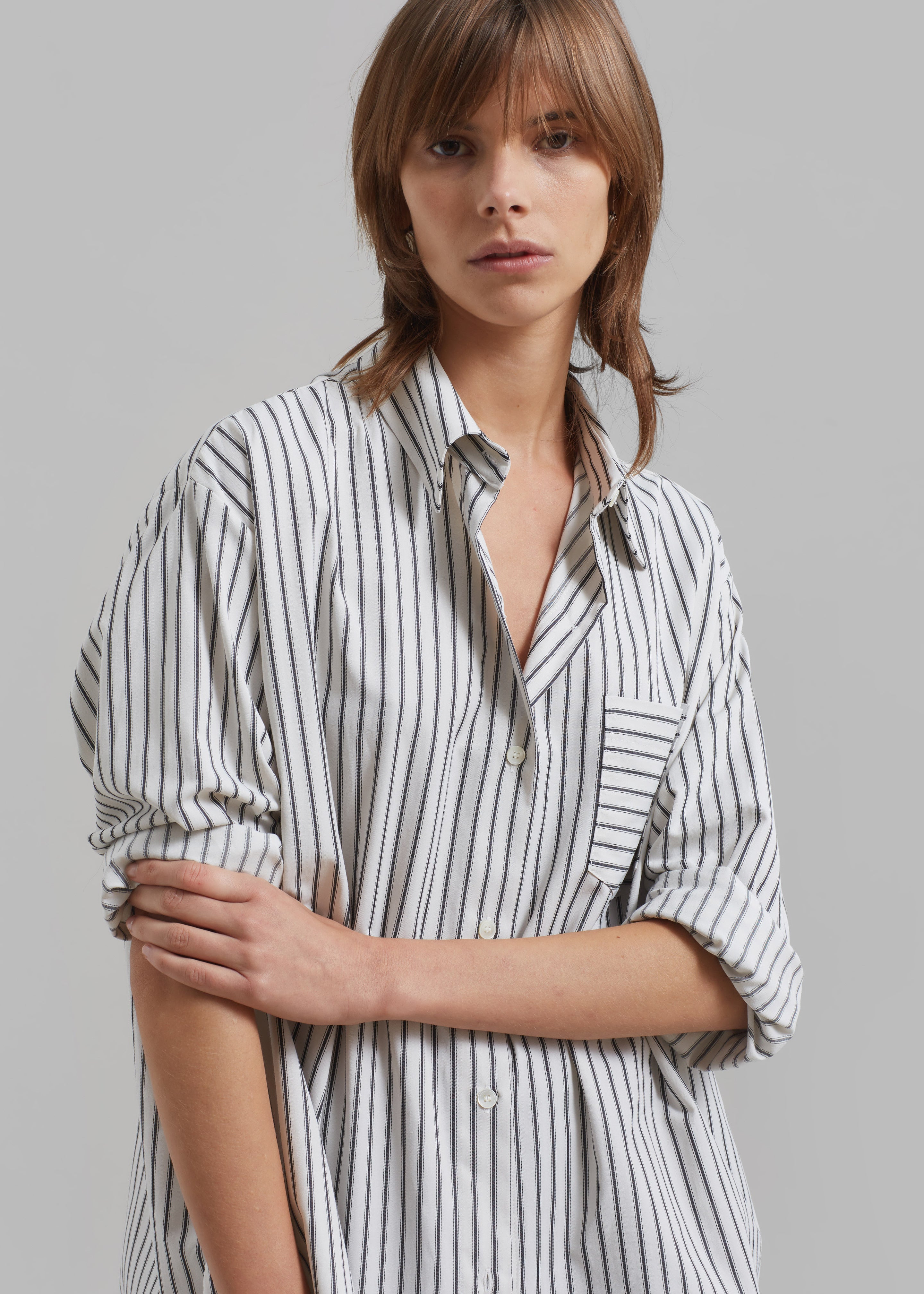 Rine Pocket Shirt - White/Black Stripe - 3