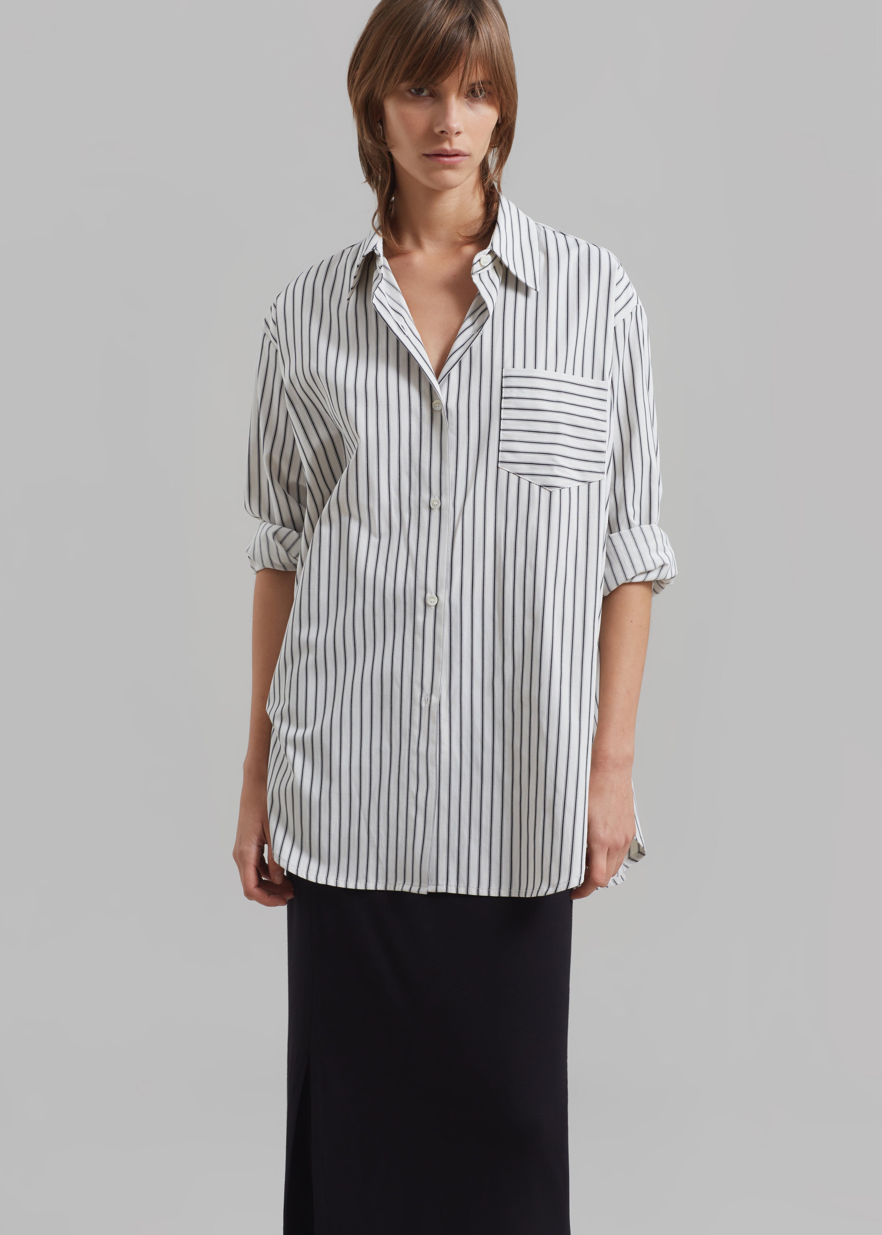 Rine Pocket Shirt - White/Black Stripe - 4