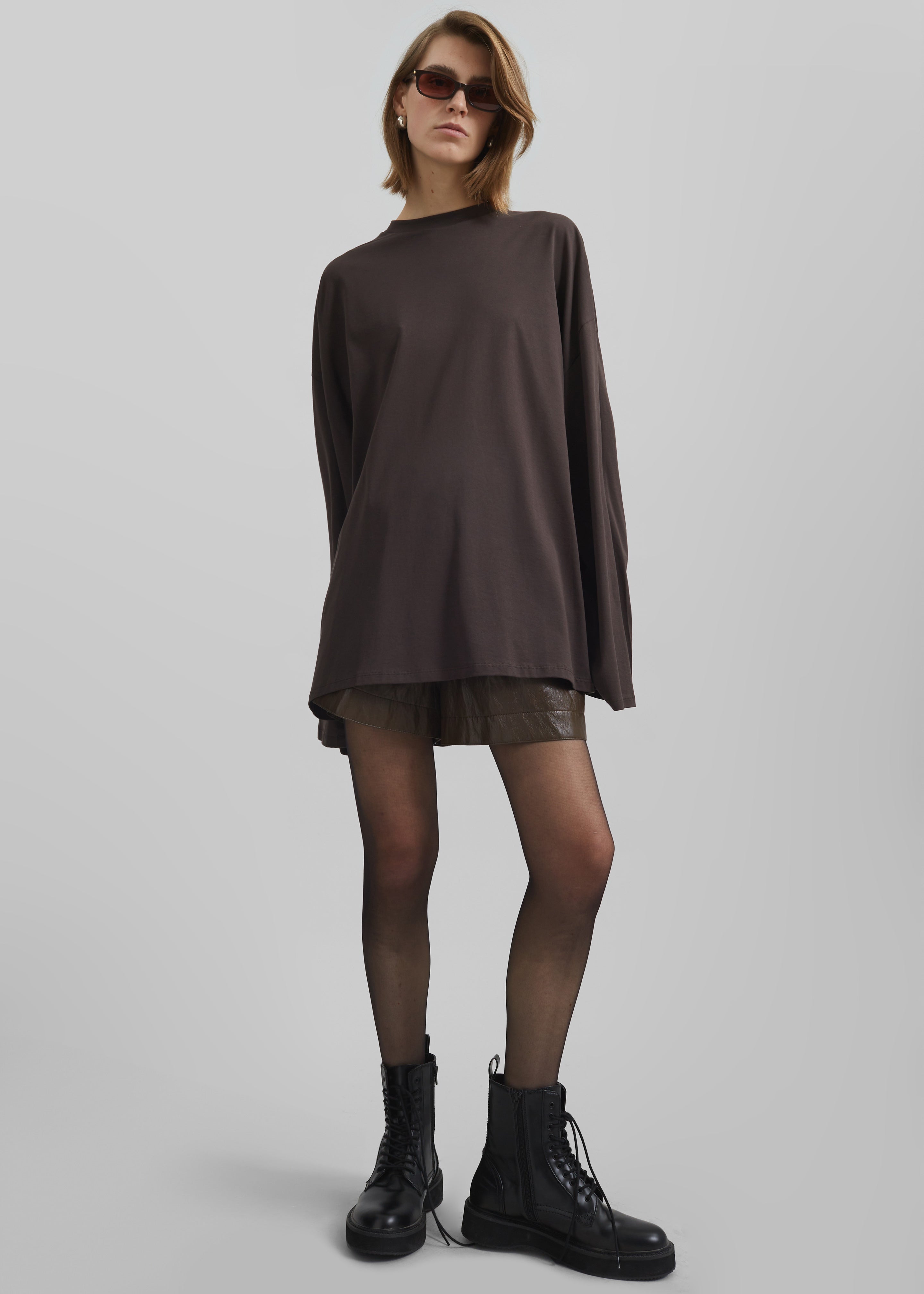 Rio Oversized Sleeve Tee - Dark Brown - 3