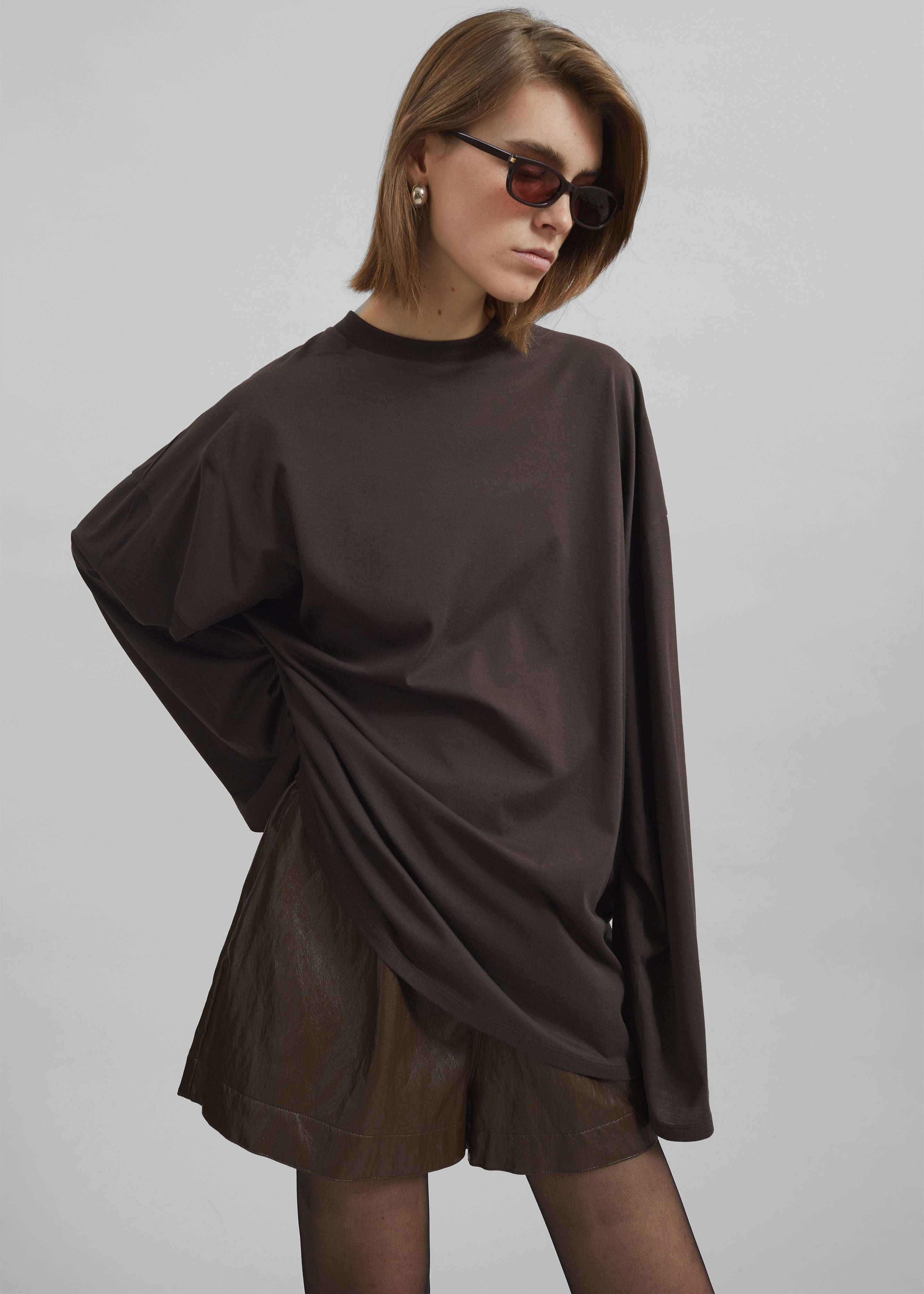 Rio Oversized Sleeve Tee - Dark Brown - 5