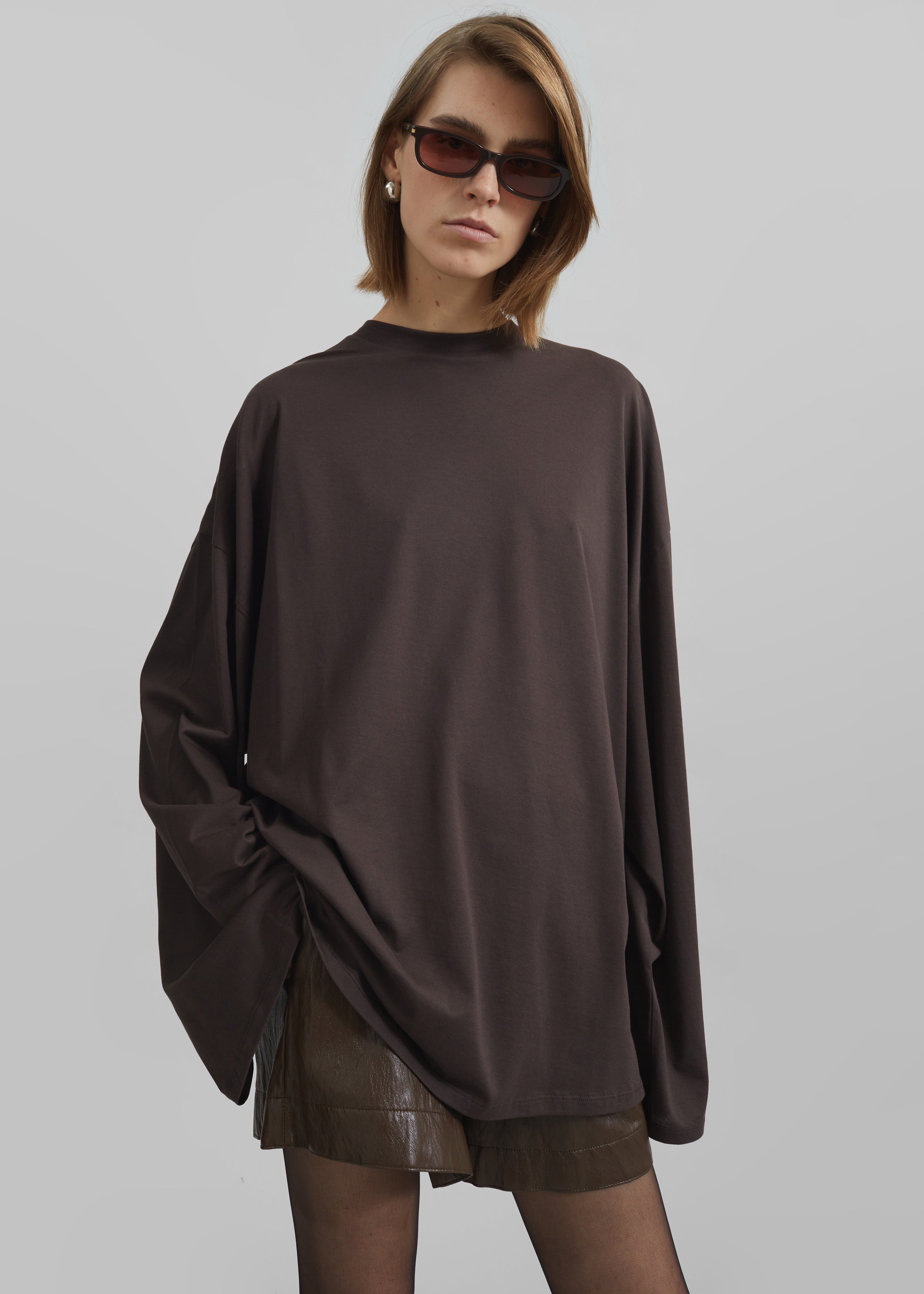 Rio Oversized Sleeve Tee - Dark Brown - 2