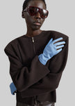 Rion Bicolor Short Leather Gloves - Pale Blue/Light Brown