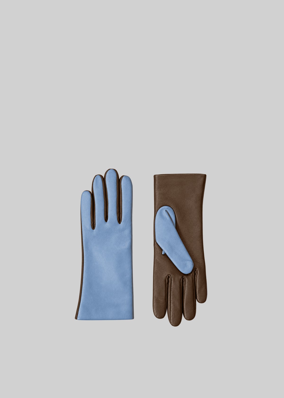 Rion Bicolor Short Leather Gloves - Pale Blue/Light Brown