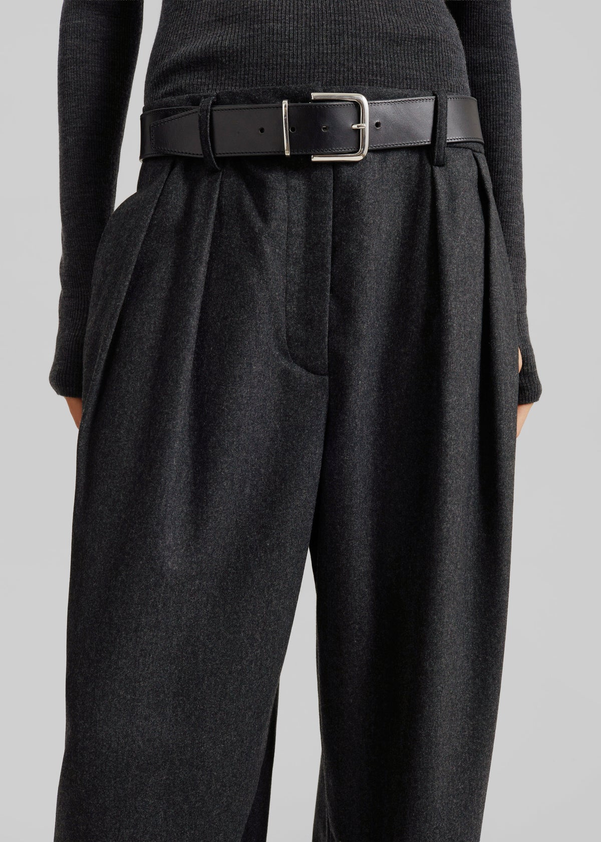 Ripley Flannel Pleated Trousers - Dark Grey - 4