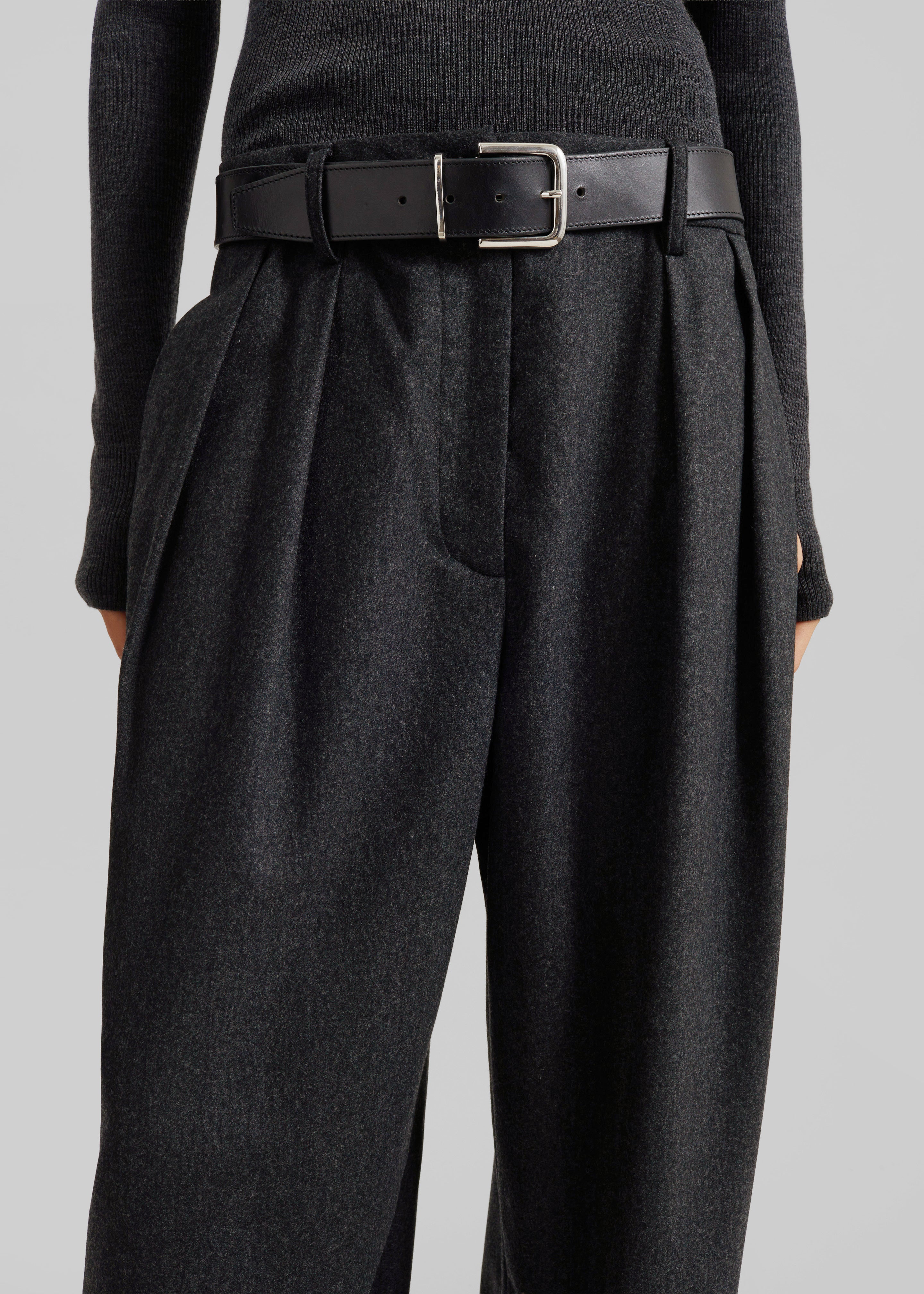 Ripley Flannel Pleated Trousers - Dark Grey - 4