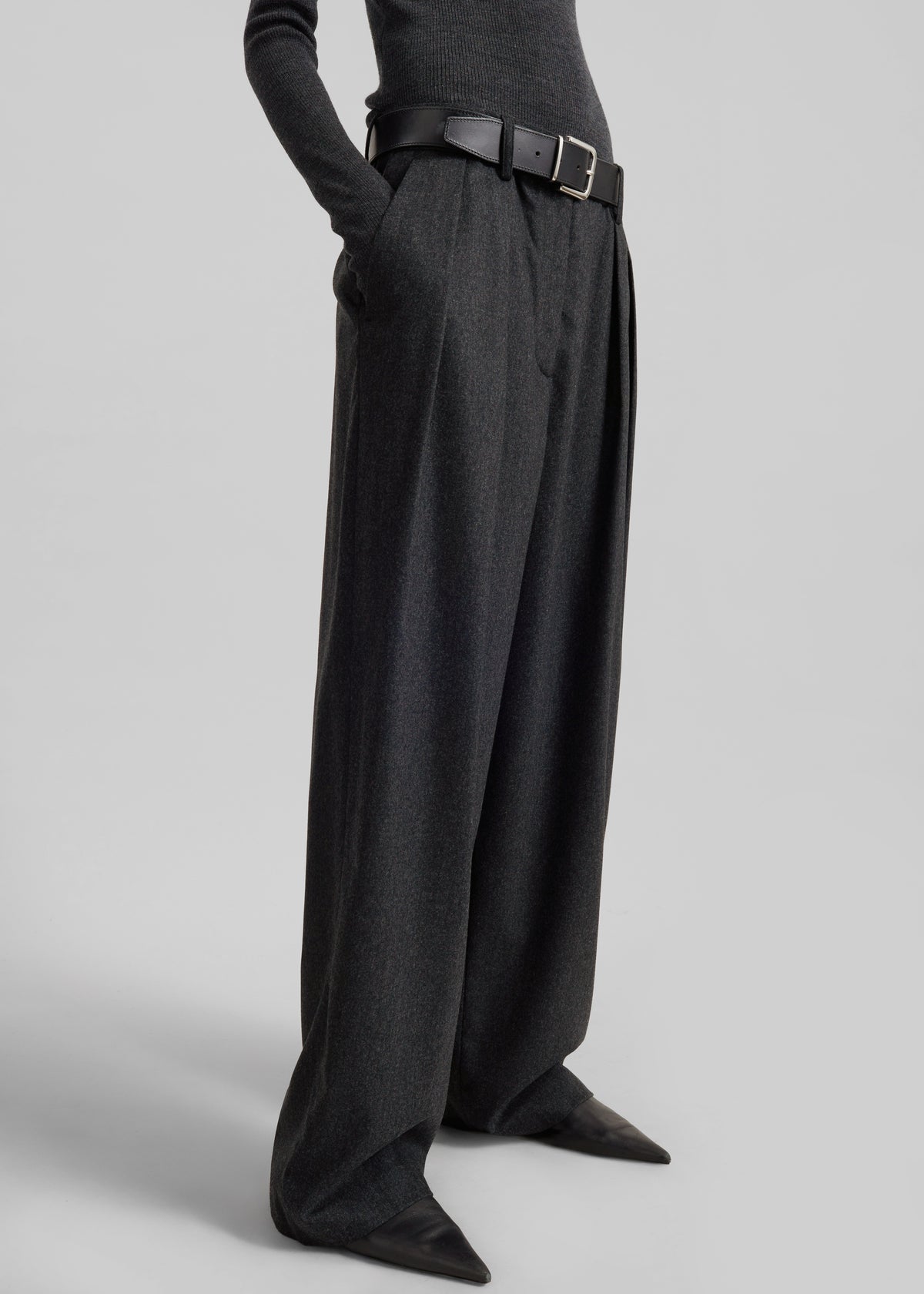 Ripley Flannel Pleated Trousers - Dark Grey - 3