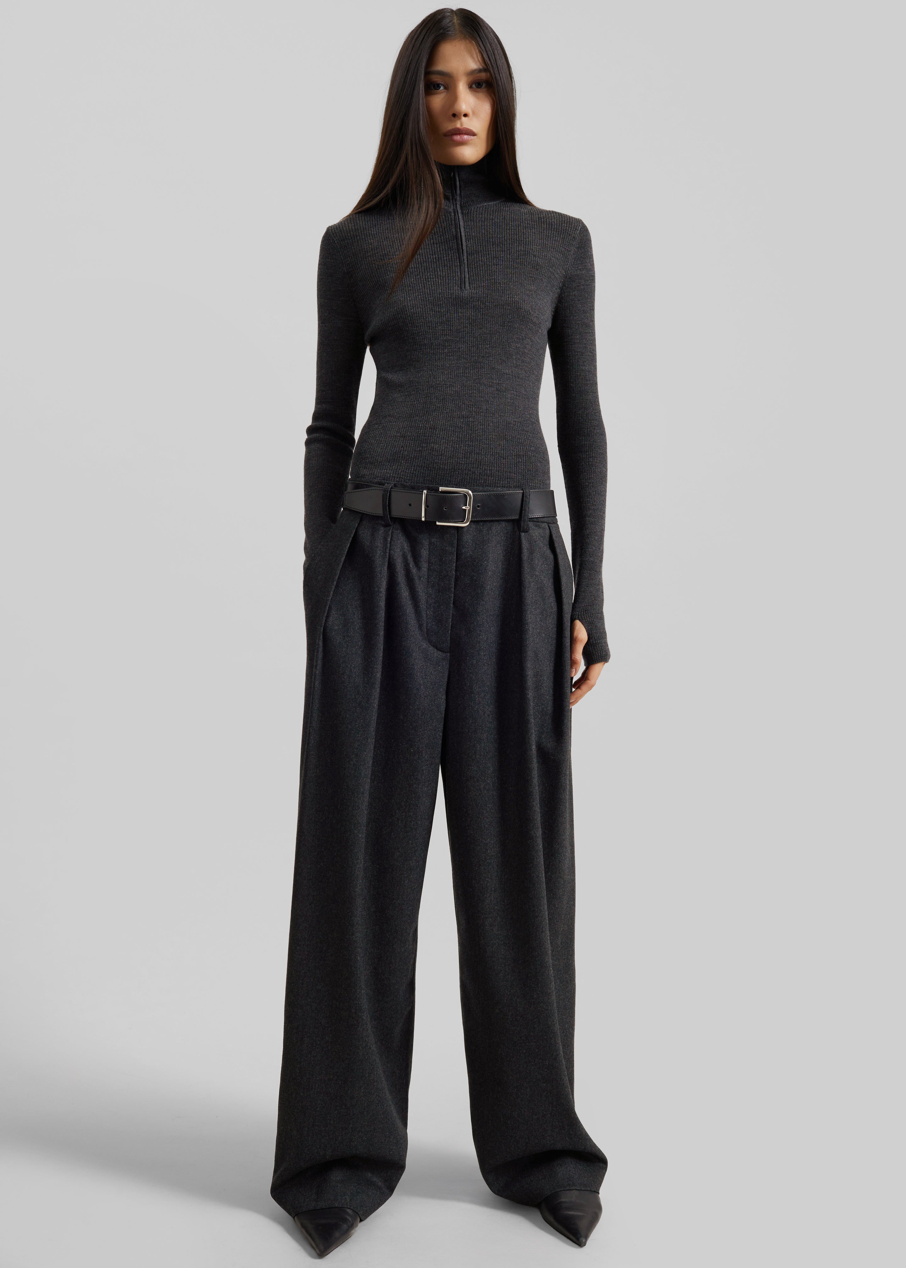 Ripley Flannel Pleated Trousers - Dark Grey - 6