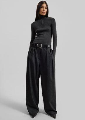 Ripley Flannel Pleated Trousers - Dark Grey