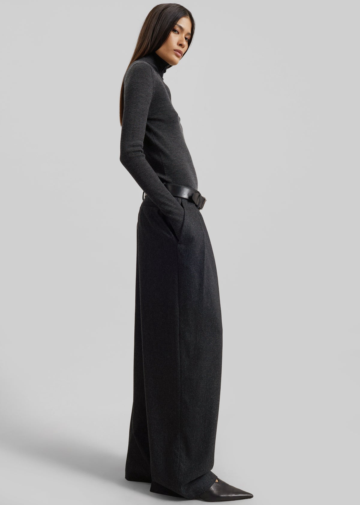 Ripley Flannel Pleated Trousers - Dark Grey - 5