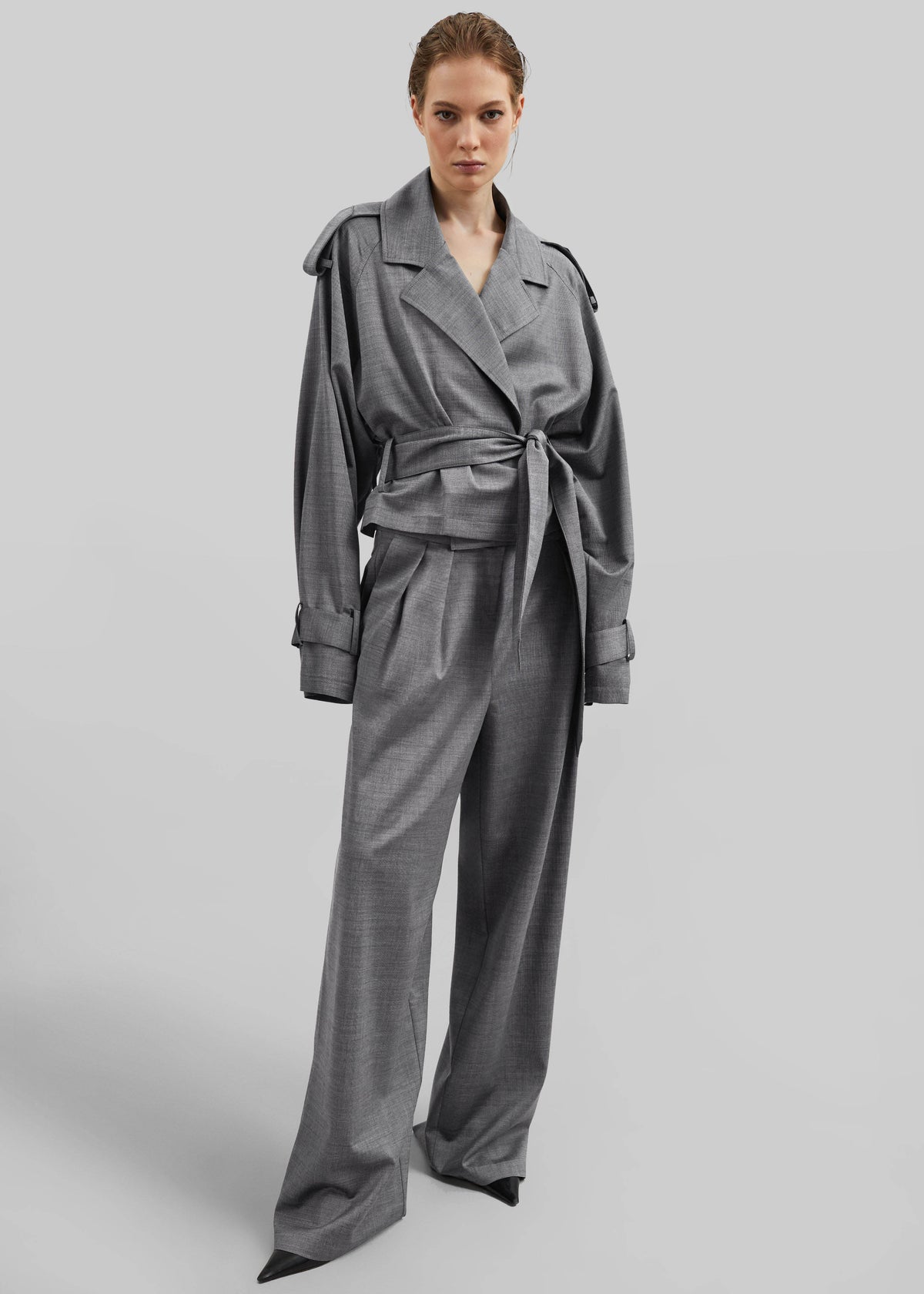 Ripley Pleated Trousers - Grey Melange - 3