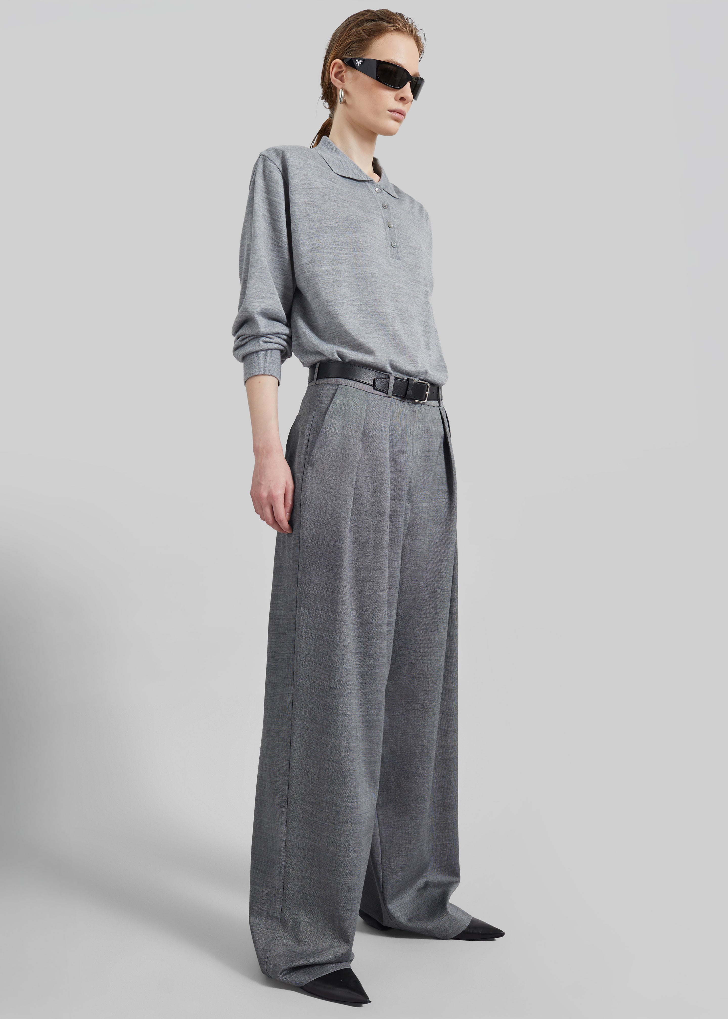 Ripley Pleated Trousers - Grey Melange - 2