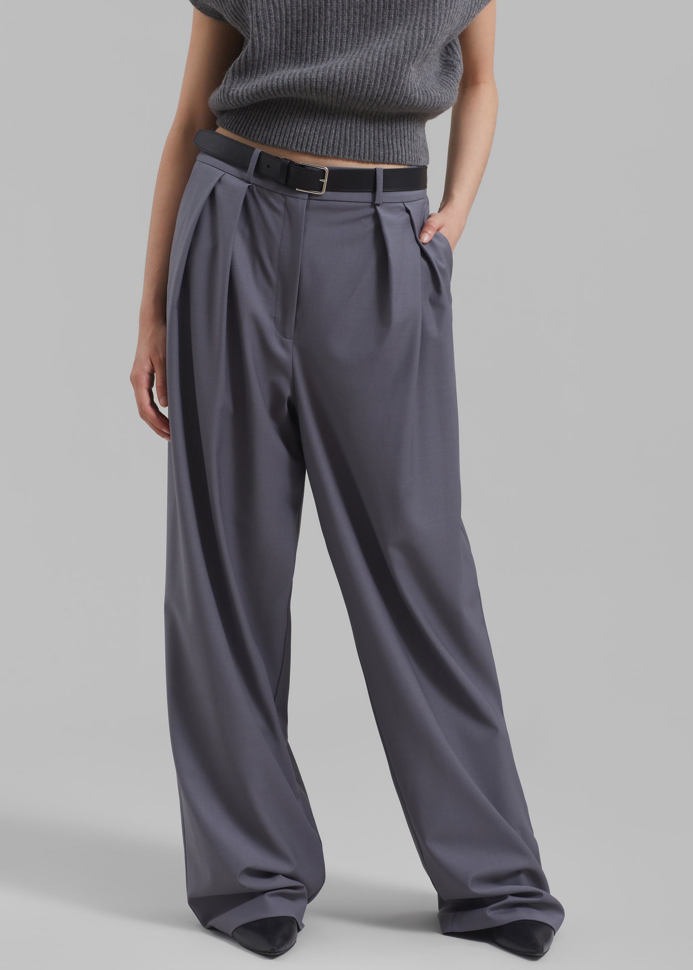 Ripley Pleated Trousers - Grey - 1