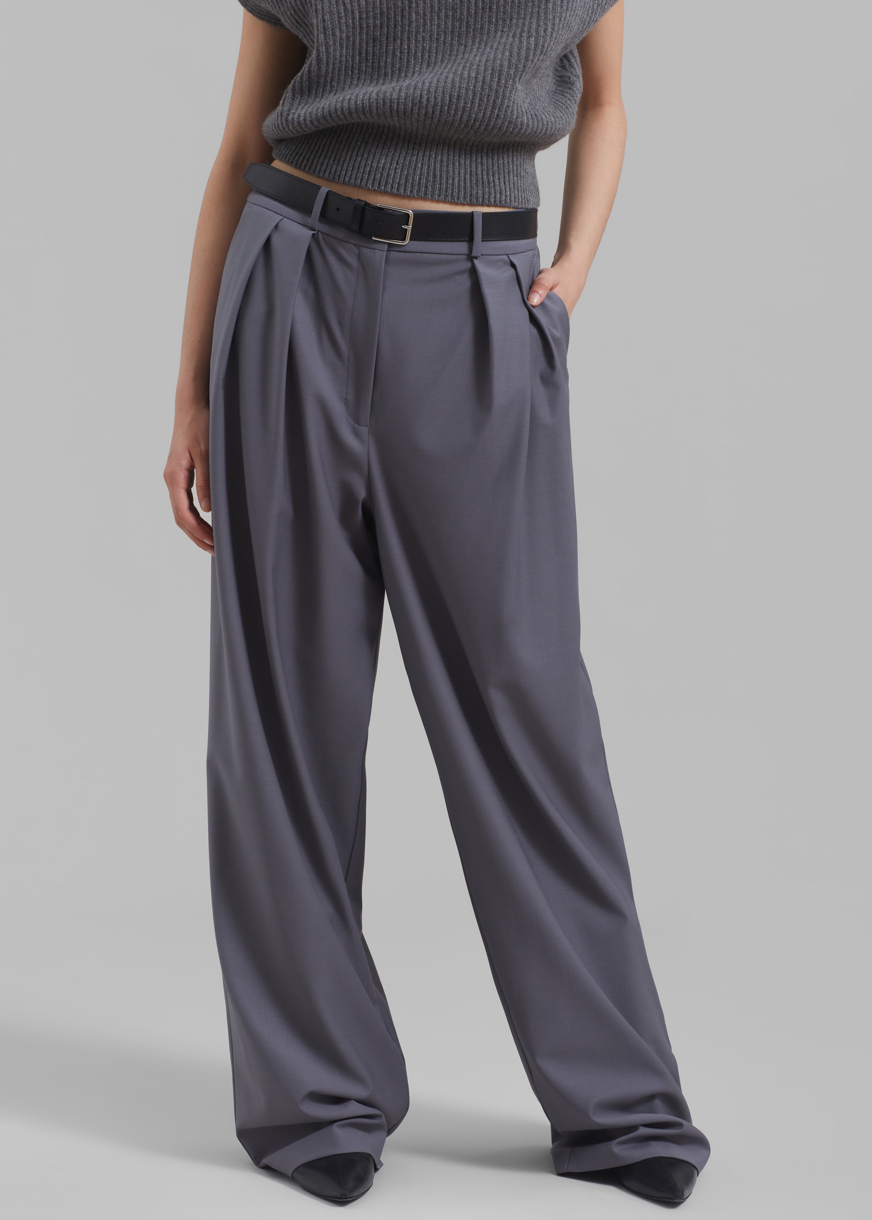 Ripley Pleated Trousers - Grey - 2