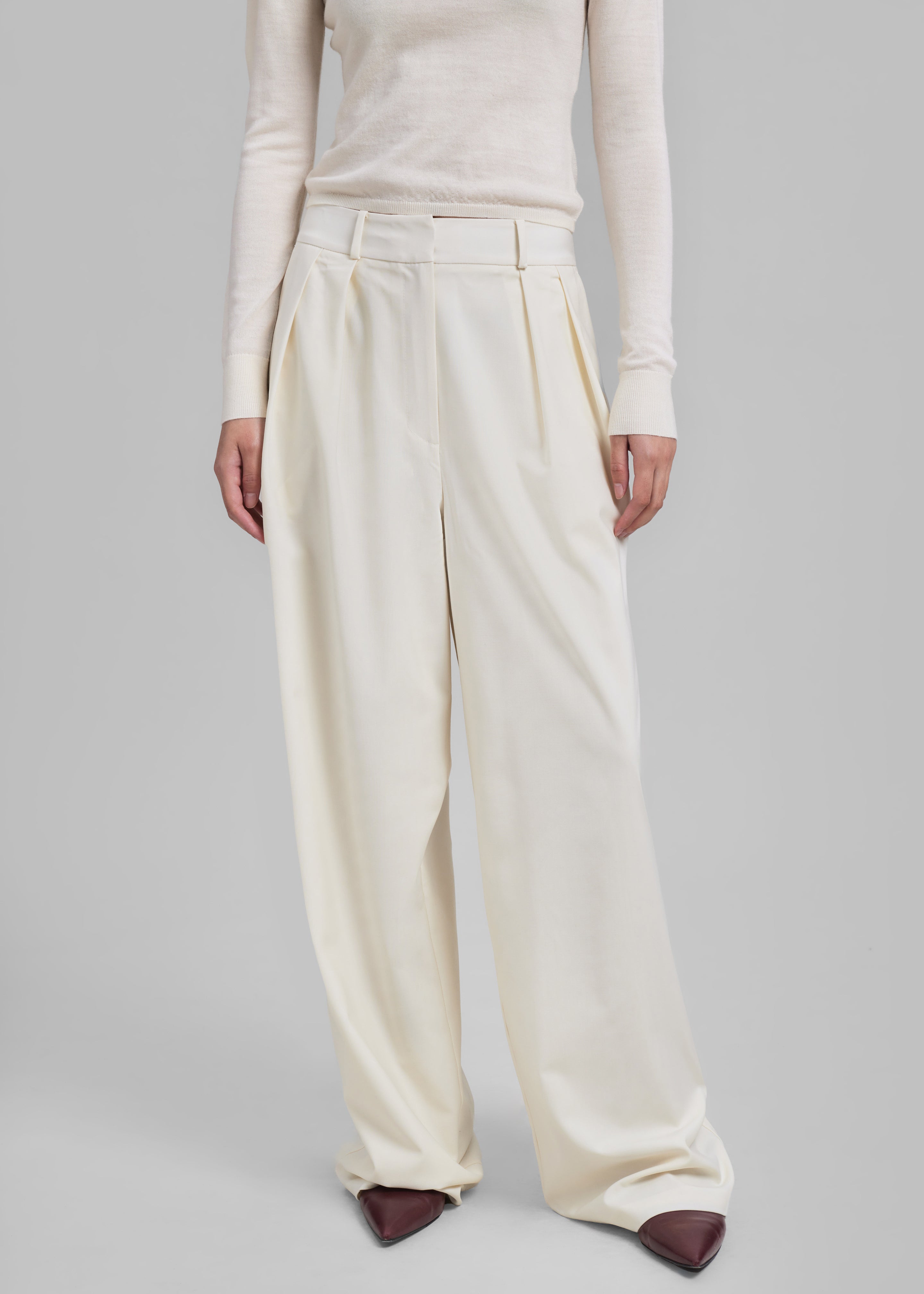 Ripley Pleated Trousers - Ivory - 5