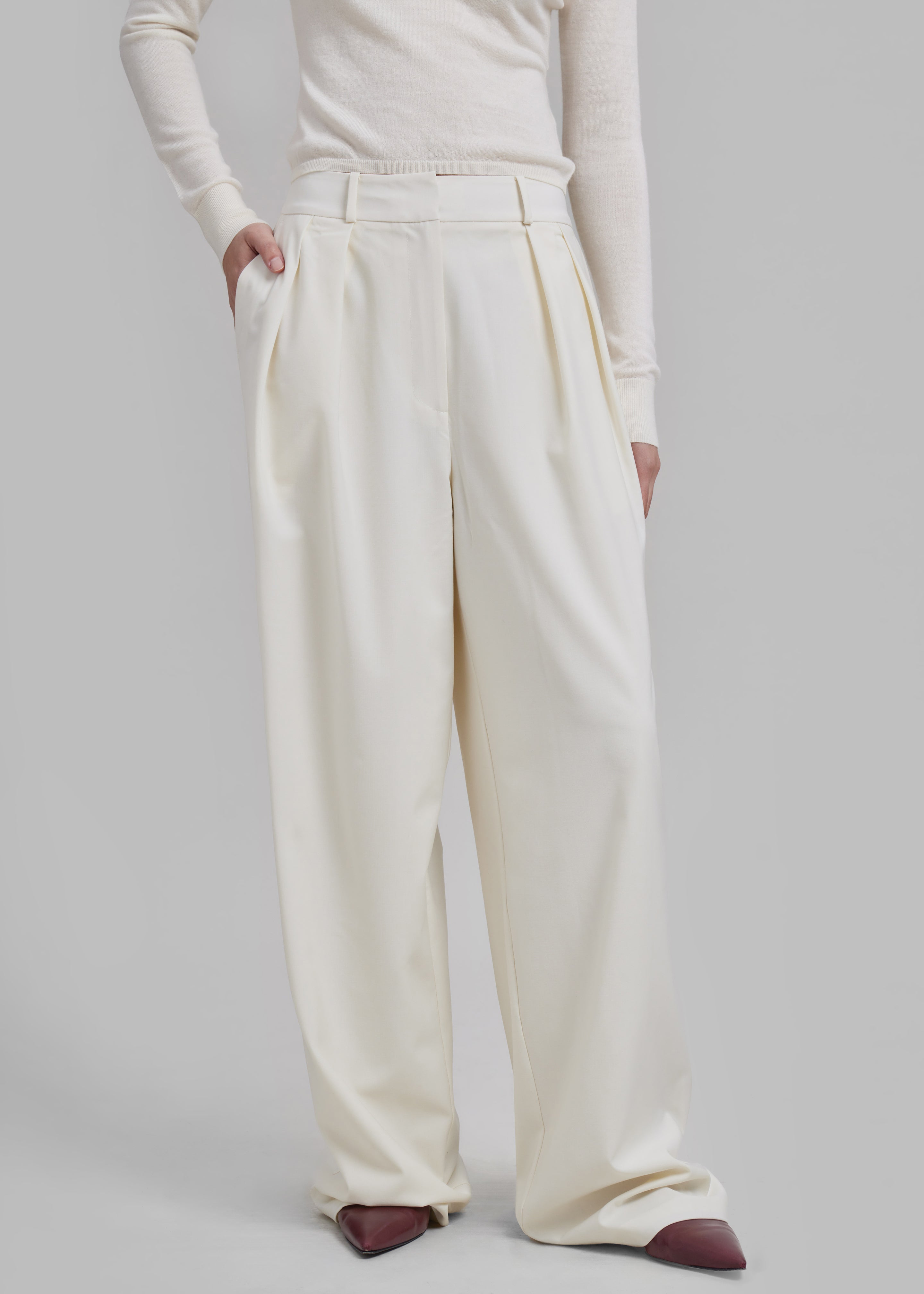 Ripley Pleated Trousers - Ivory - 2
