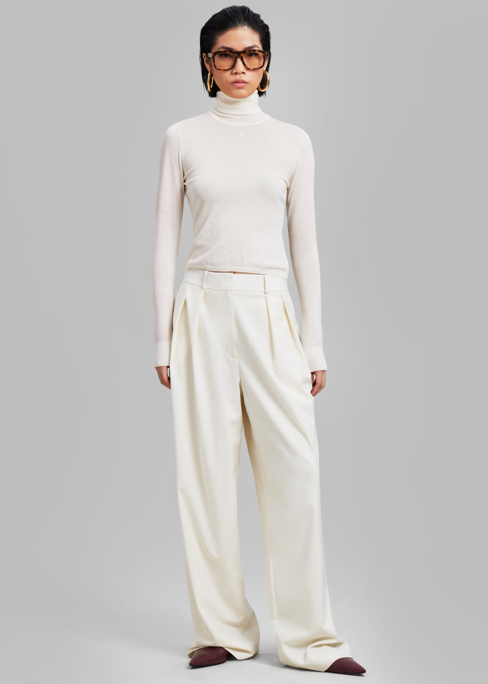 Ripley Pleated Trousers - Ivory - 1