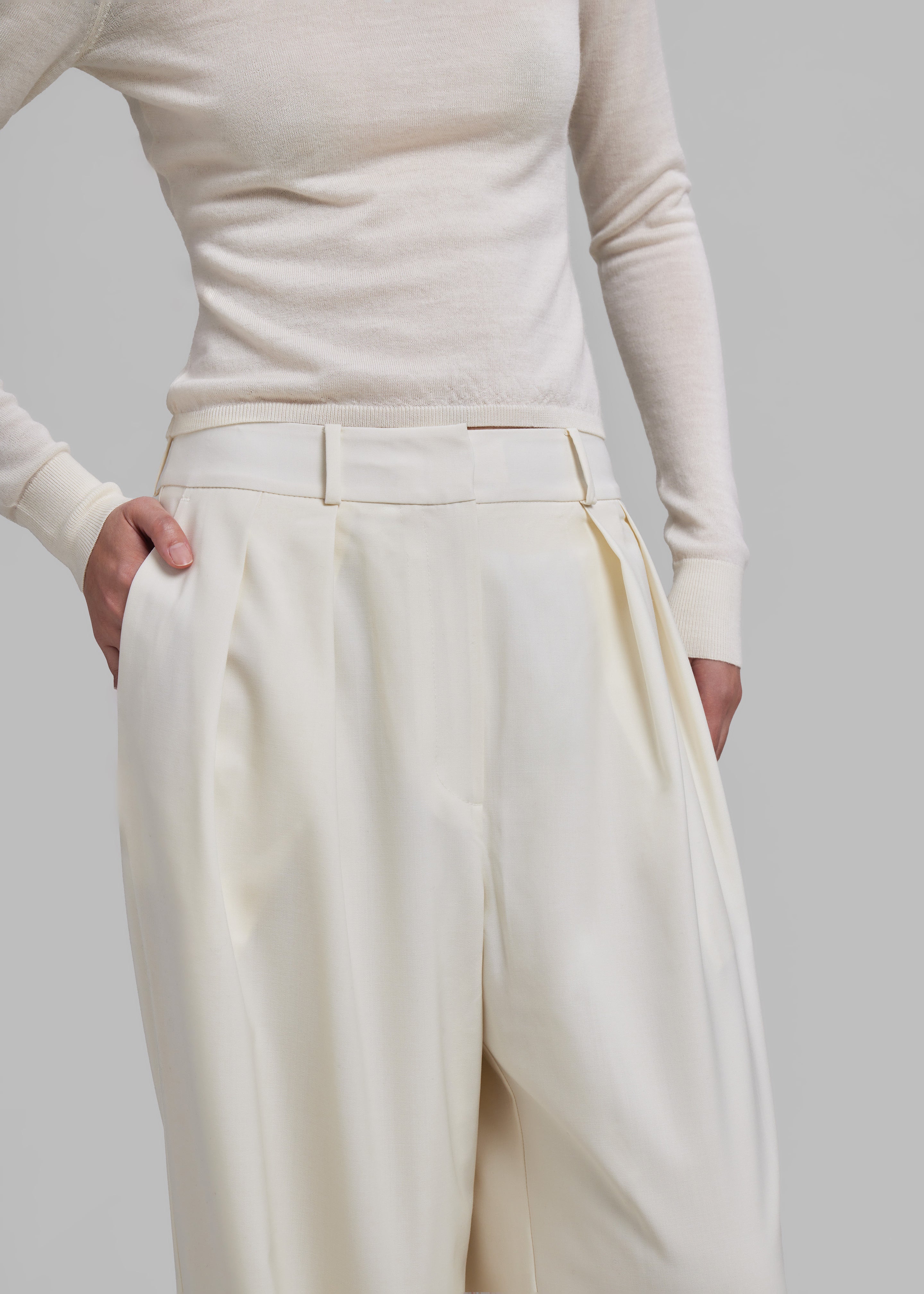 Ripley Pleated Trousers - Ivory - 3