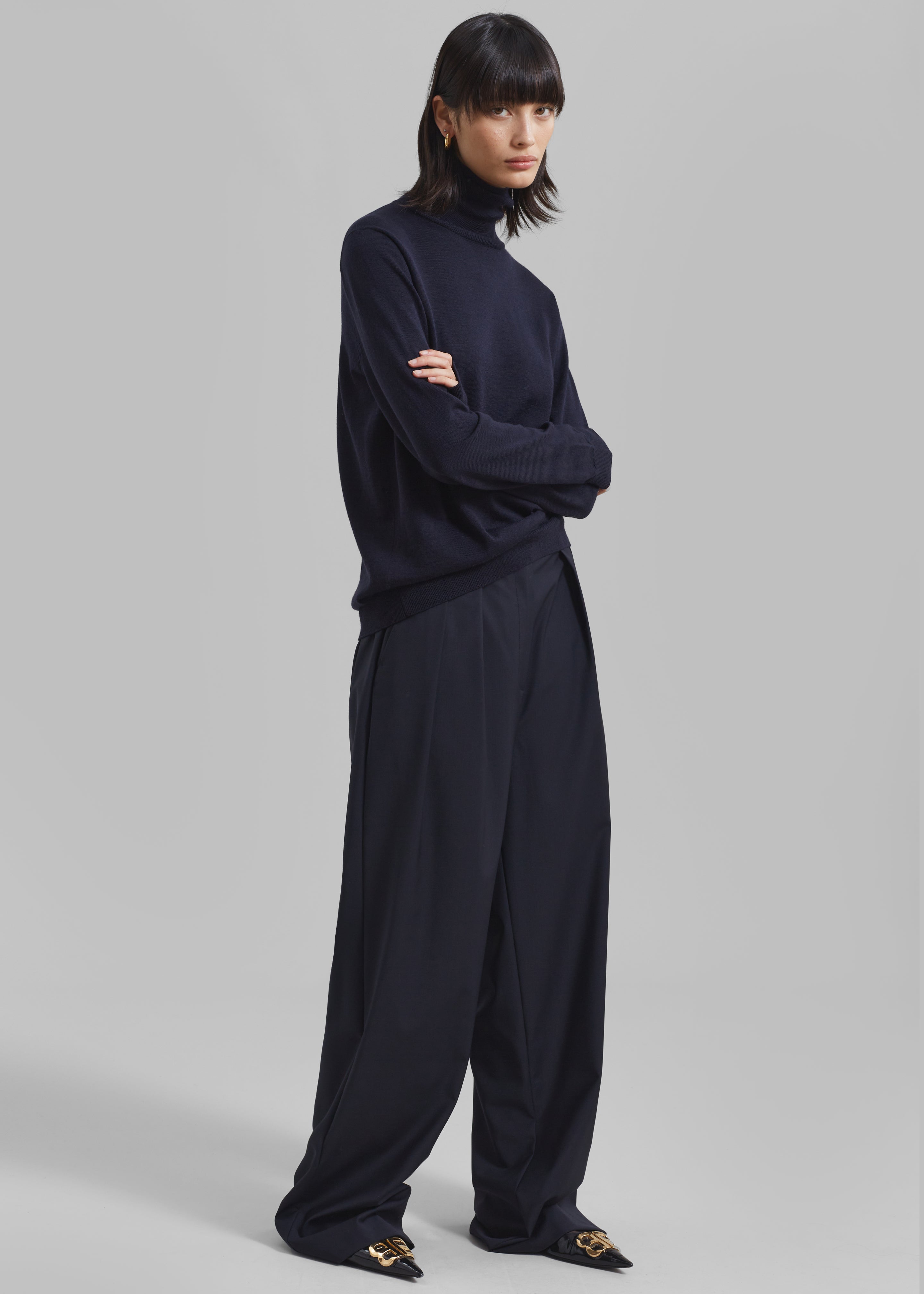 Ripley Pleated Trousers - Navy - 3