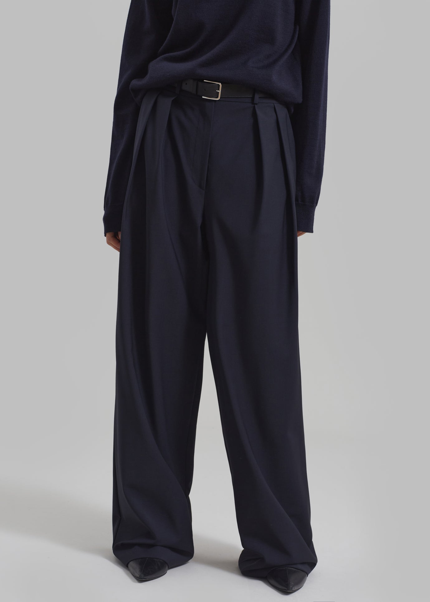 Ripley Pleated Trousers - Navy - 1