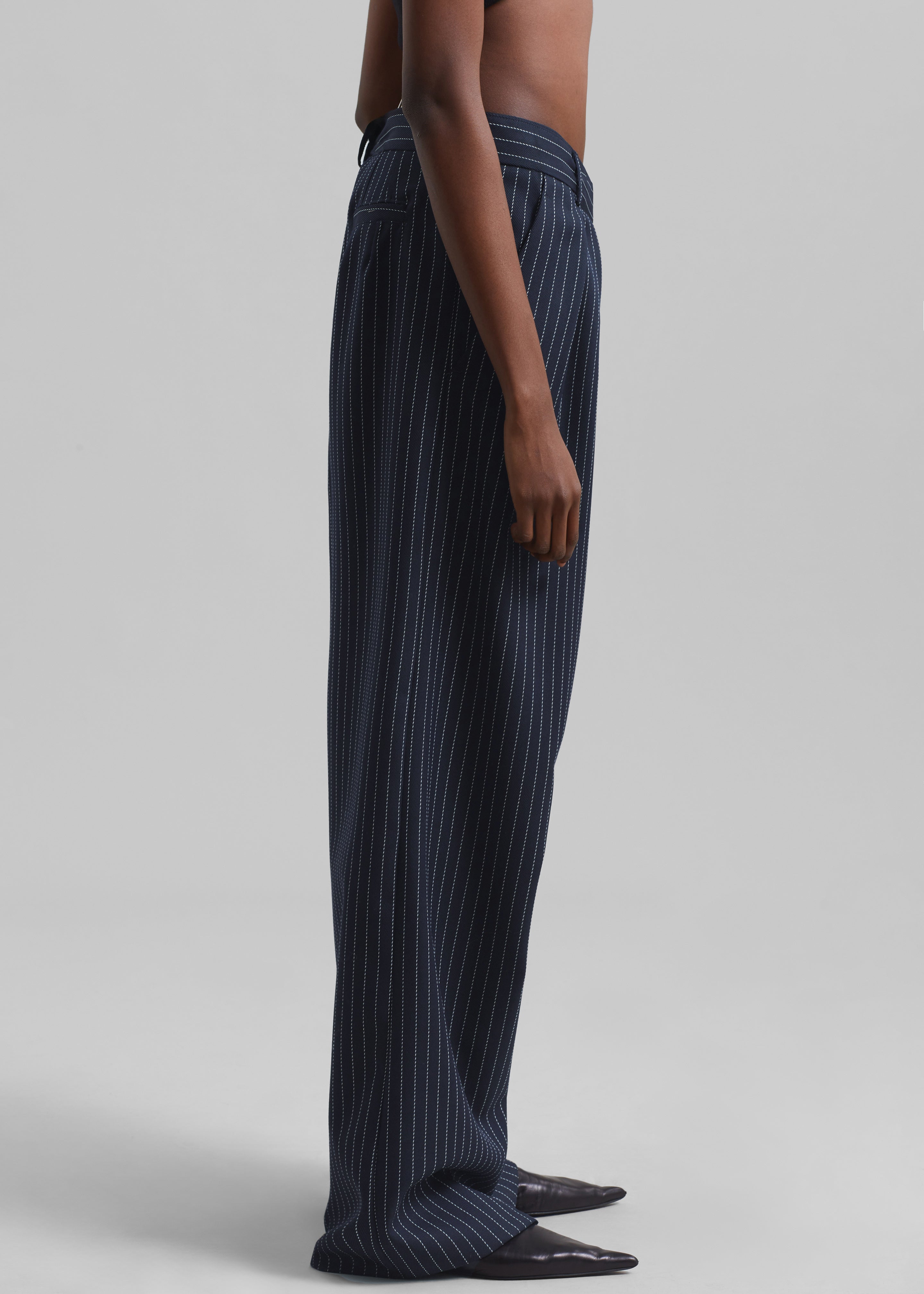 Ripley Pleated Twill Trousers - Navy/White Pinstripe - 5