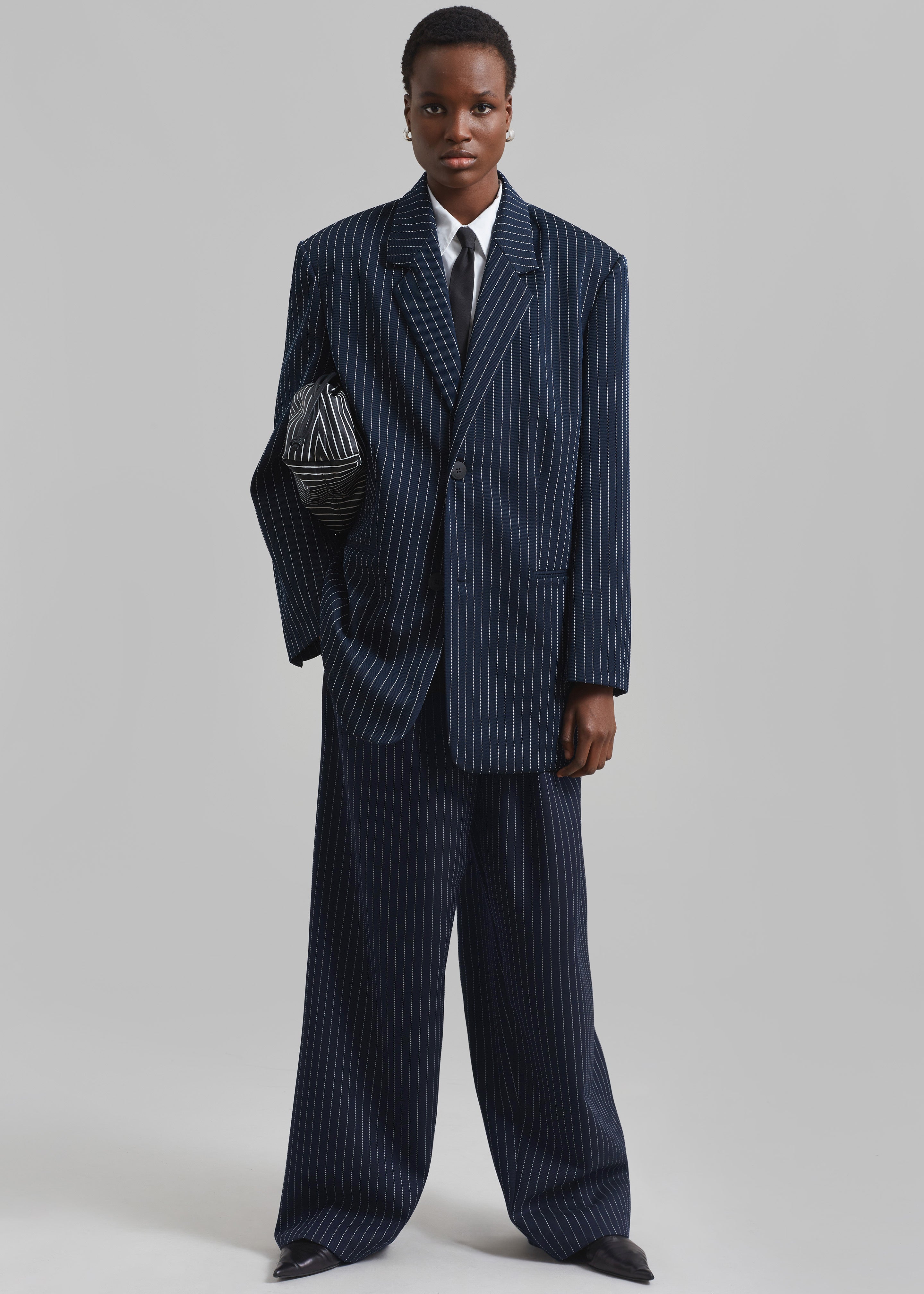 Ripley Pleated Twill Trousers - Navy/White Pinstripe - 9
