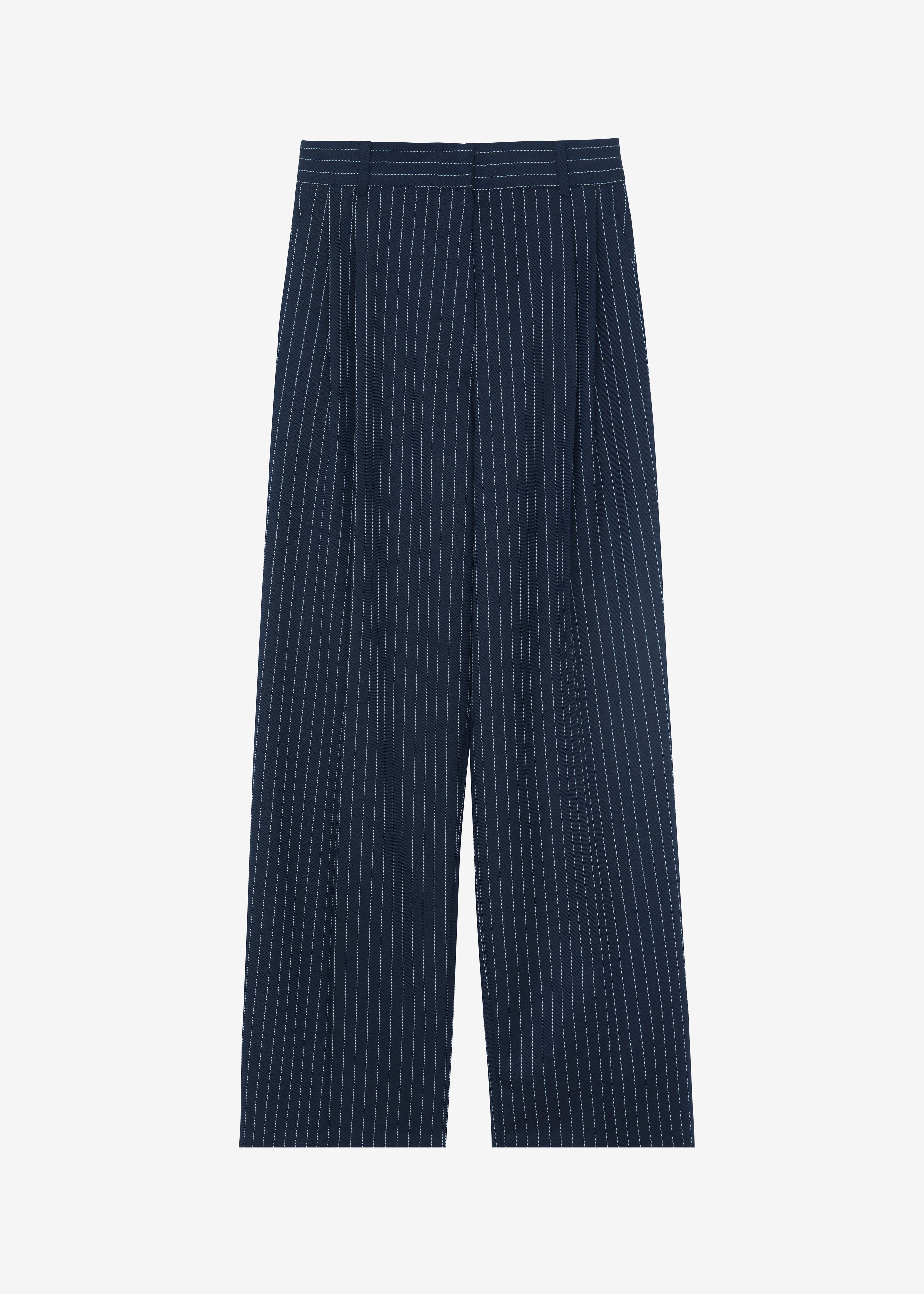 Ripley Pleated Twill Trousers - Navy/White Pinstripe - 11
